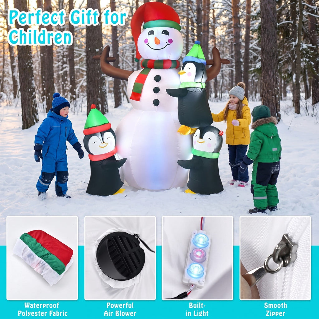 Airfind 6 Feet Christmas Quick Inflatable Snowman with Penguins, Polyester fabric Frame, 4 ft x 2.6 ft x 6 ft Footprint, Multicolor
