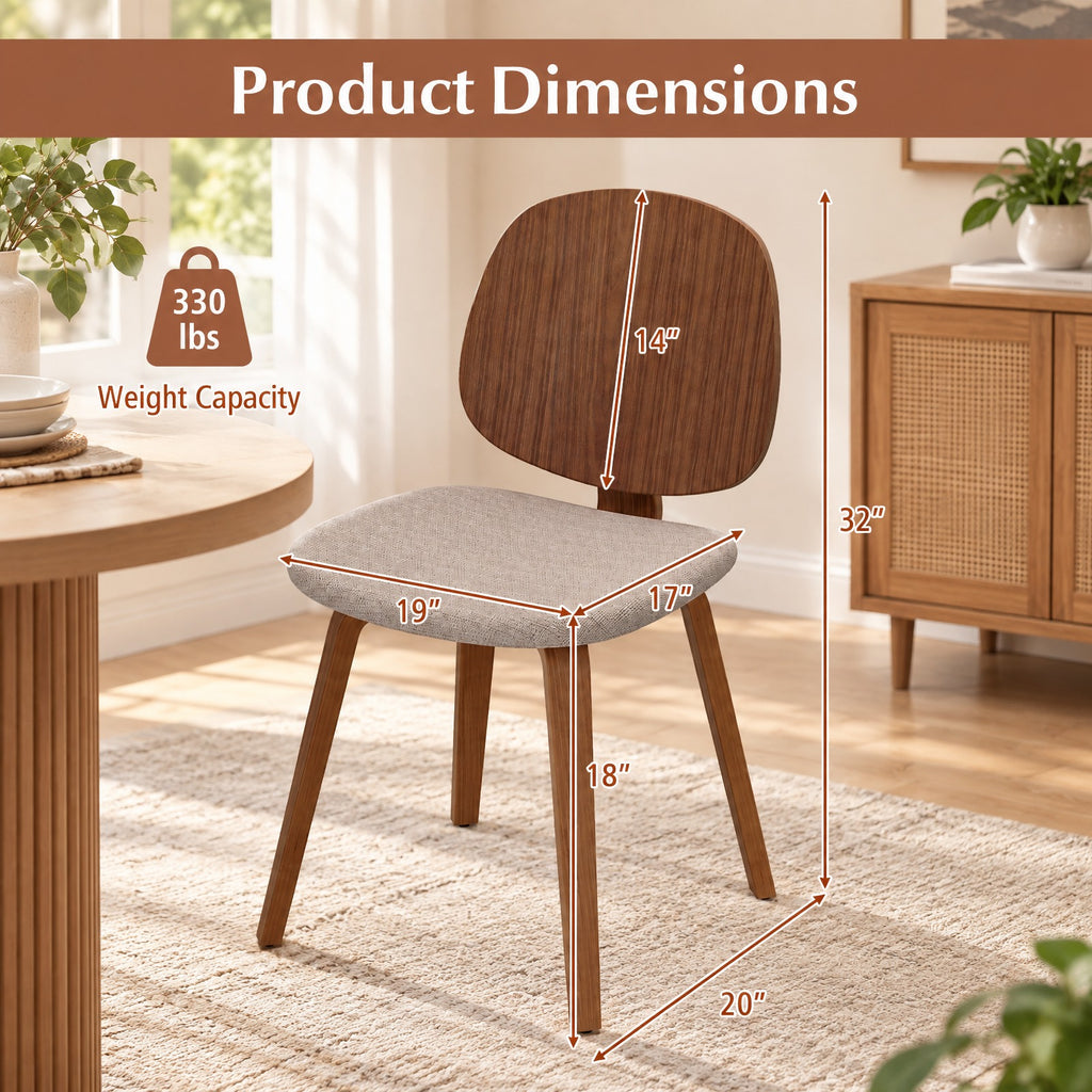 Airfind Wooden Dining Chair Set of 2 with Bentwood Frame and Padded Seat, 330 lbs Capacity, Bentwood Frame, 19in x 20in x 32in Footprint, Walnut
