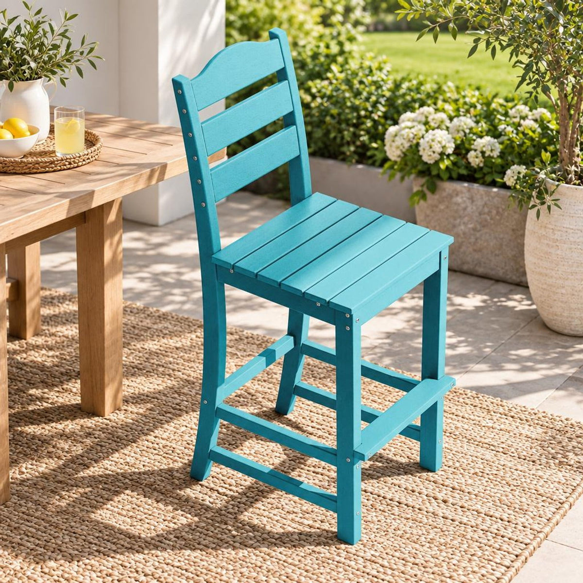Airfind 30 Inches Counter Height HDPE Bar Stool with Backrest and Footrest, 360 lbs Capacity, HDPE Frame, Turquoise