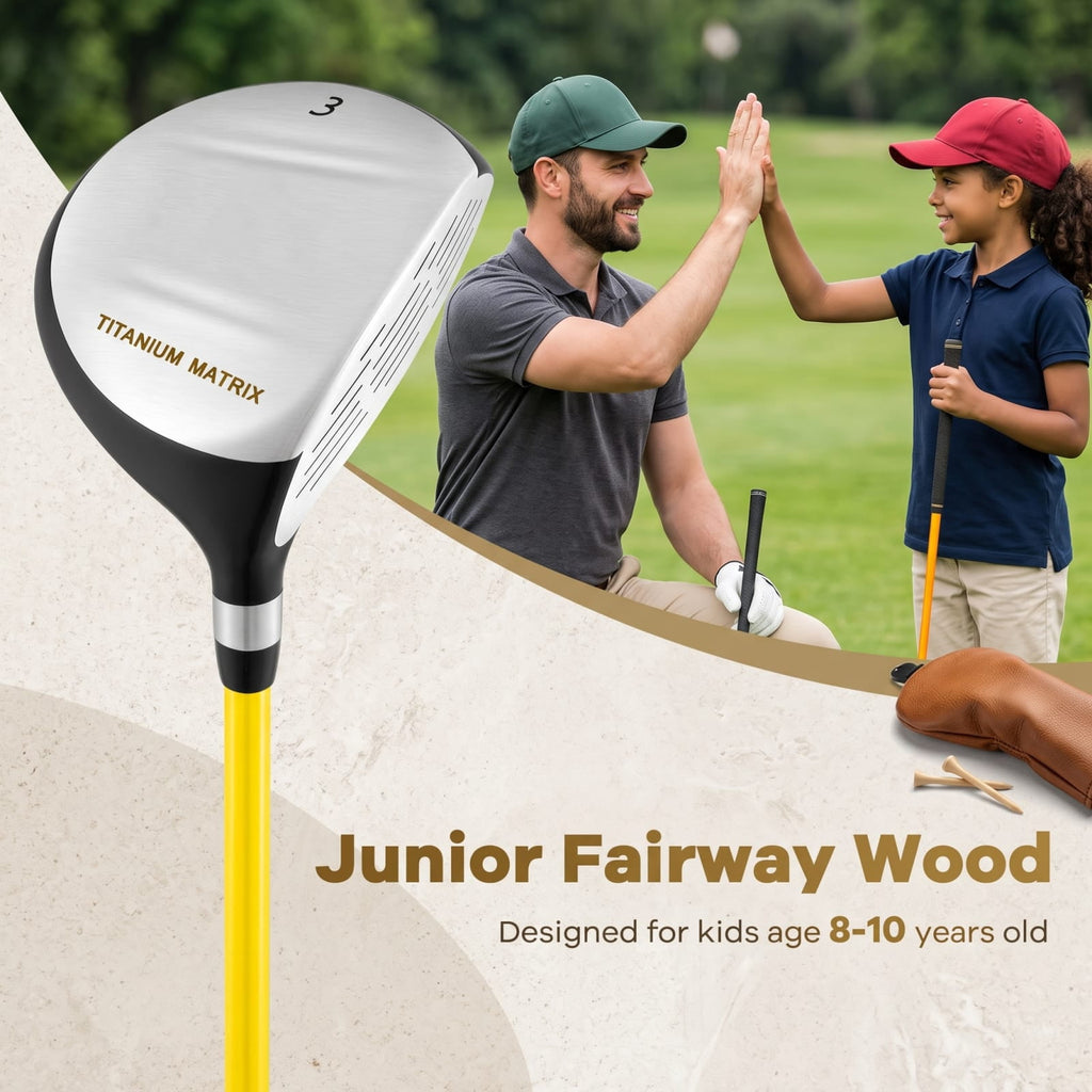 Airfind 34 Inch Junior 165CC #3 Fairway Wood Golf Club with Fiberglass Shaft and Rubber Grip for Kids Ages 8 to 10 Right Hand Beginners, Yellow