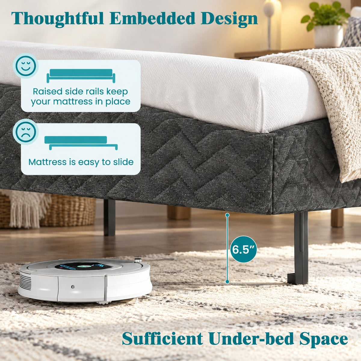 Airfind Twin/Full/Queen Size Velvet Bed Frame Upholstered Platform Bed with Chevron Headboard Gray, 500 lbs Capacity, Velvet Frame, Gray
