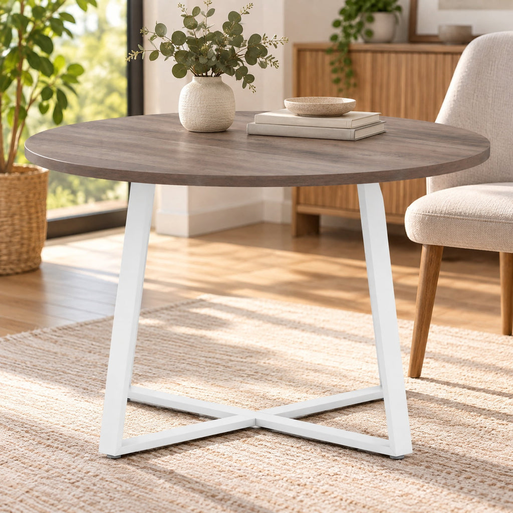 Airfind 47 Inch Round Dining Table with Stable X-shaped Base and Round Thickened Tabletop, 220 Lbs Capacity, Engineered Wood Metal, Natural