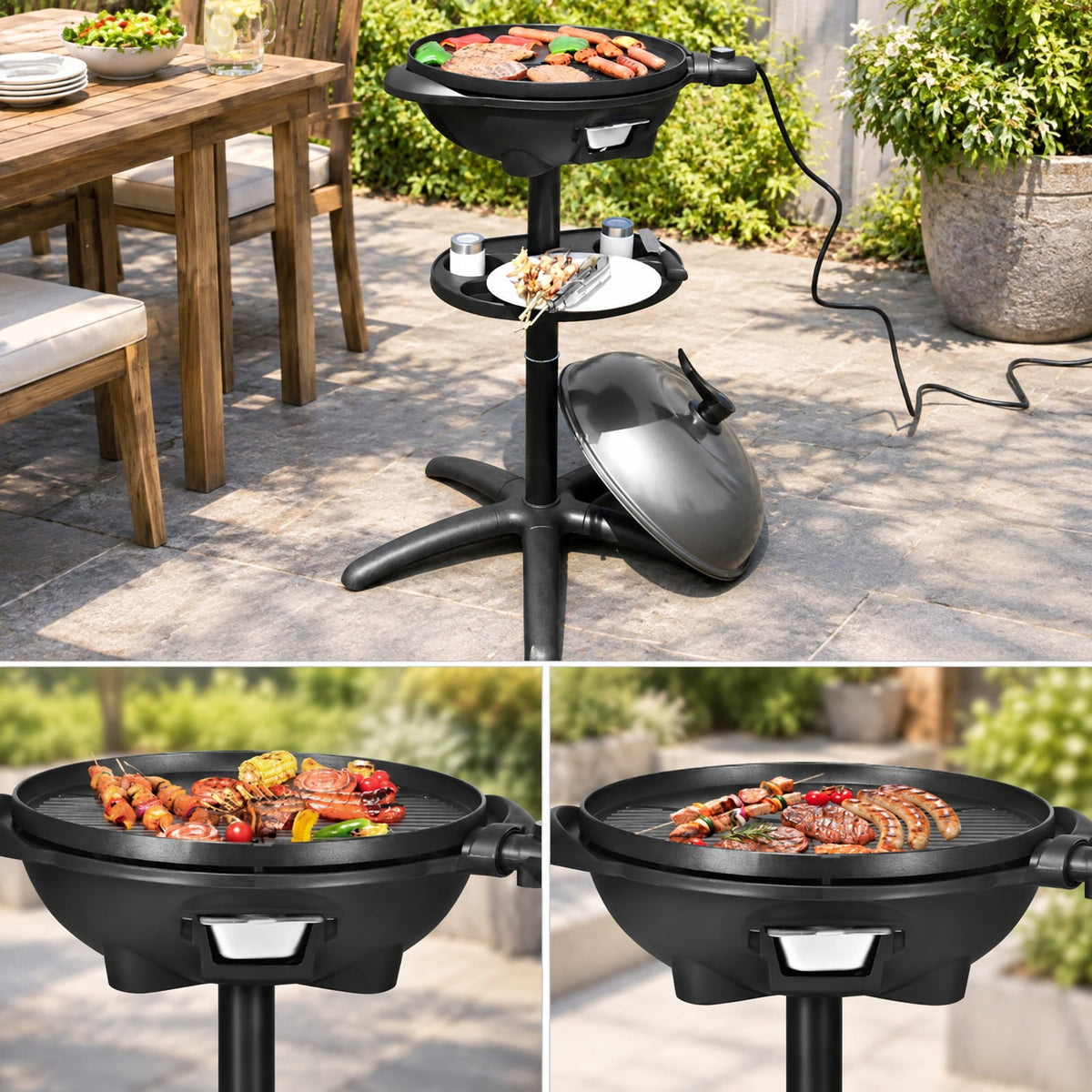 Airfind 1350 W Outdoor Electric BBQ Grill with Removable Stand Easy to Install, Aluminum Plate / ABS for Convenient Everyday Use, Black