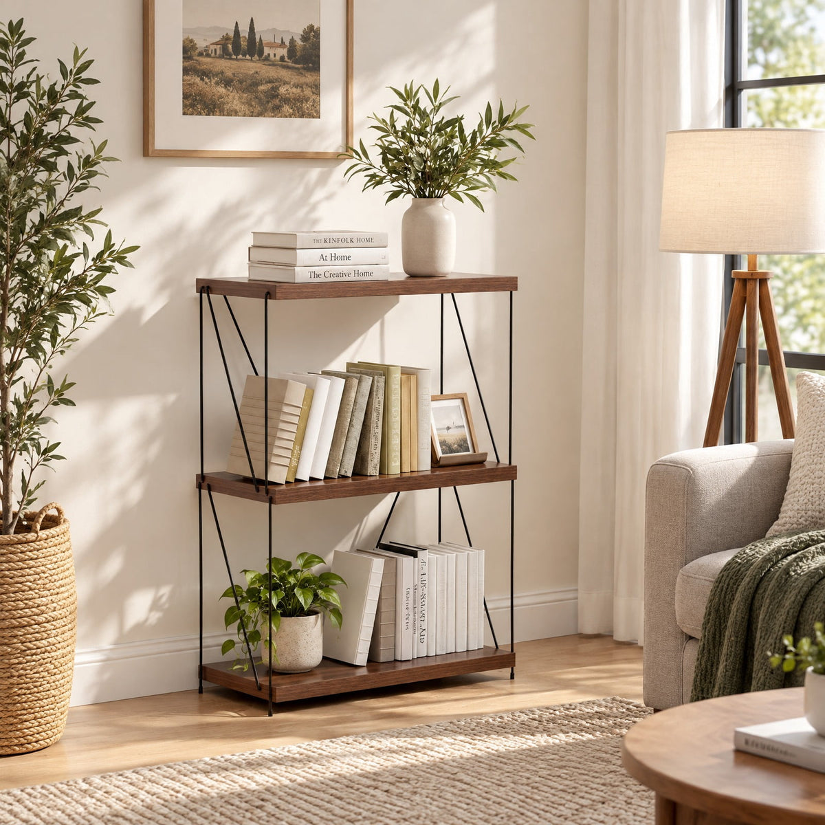 Airfind 2/3/4/5-Tier Multipurpose Display Rack with Metal Frame-34 inches, 45 lbs Capacity, MDF Metal 2-tier: Frame, Walnut