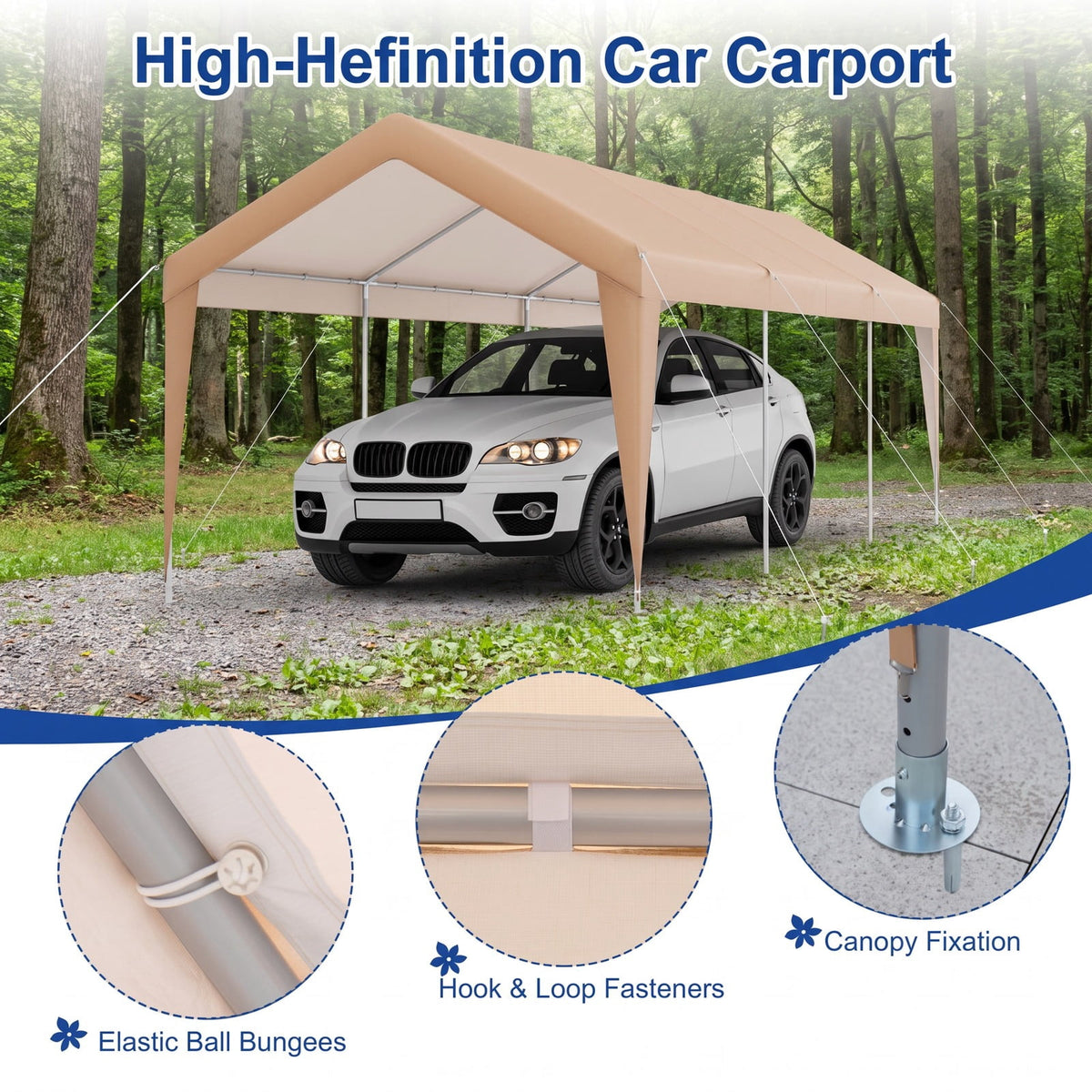 Airfind 10 x 20 Feet Patio Heavy Duty All-Weather Carport, Double-Layer 180G PE Galvanized Steel Frame, 10 x 20 x 9.4 ft Footprint, Yellow