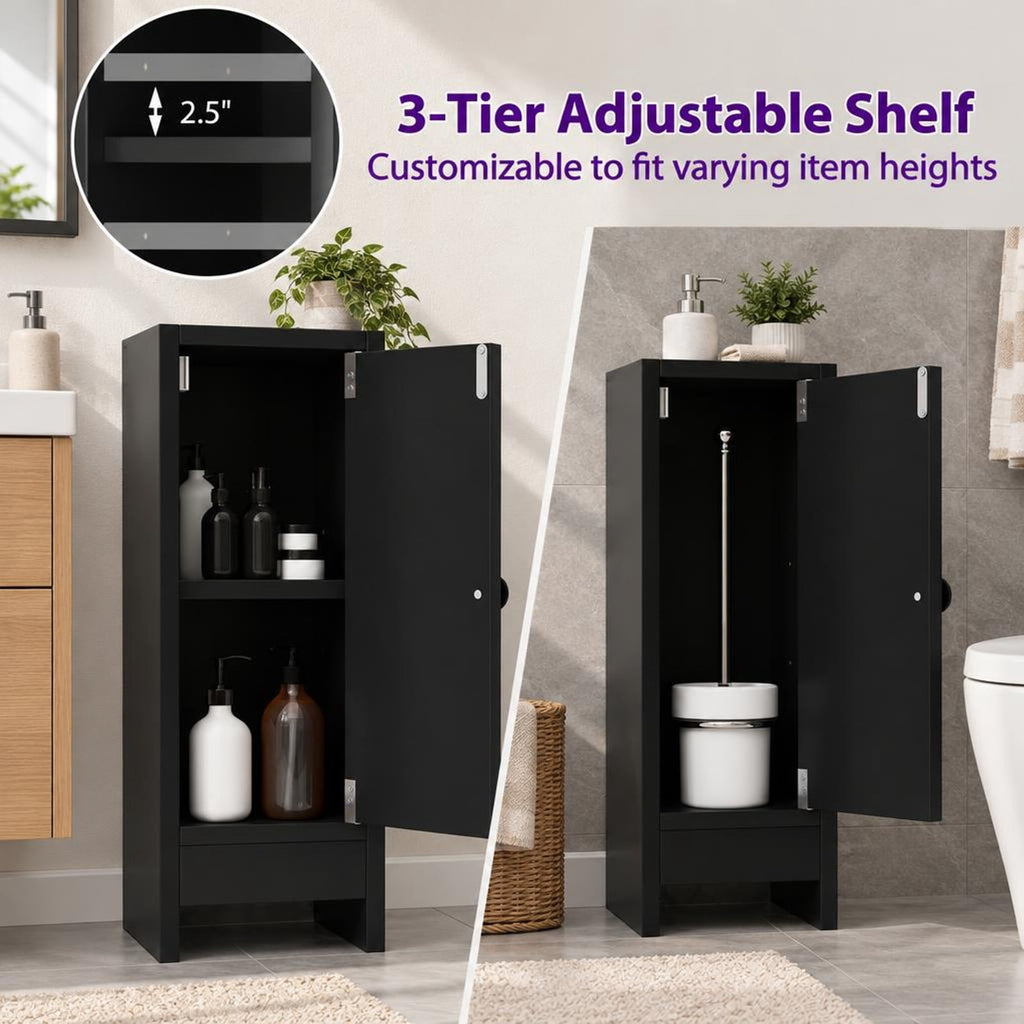 Airfind Bathroom Slim Cabinet Corner with Door and Adjustable Shelf, 44 lbs Capacity, Engineered Wood Frame, Black