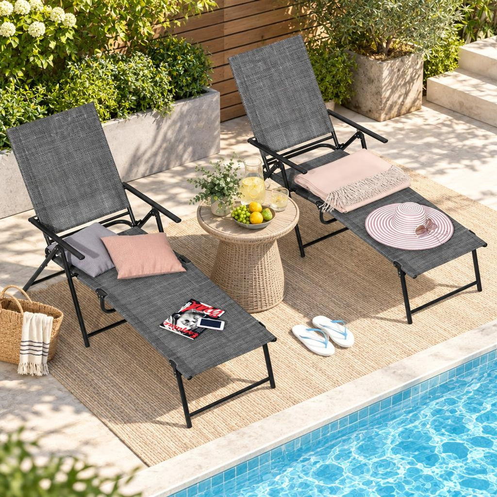 Airfind 2 Piece Patio Folding Chaise Lounge Chairs Recliner with 6-Level Backrest, 61-74.5 x 25 x 25.5-40Folding Footprint, Gray