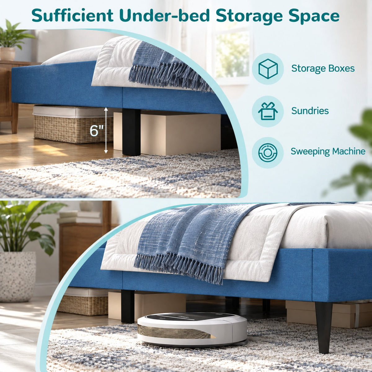 Airfind Queen Size Upholstered Platform Bed with Button Tufted Wingback Headboard, 550 lbs Capacity, Blue