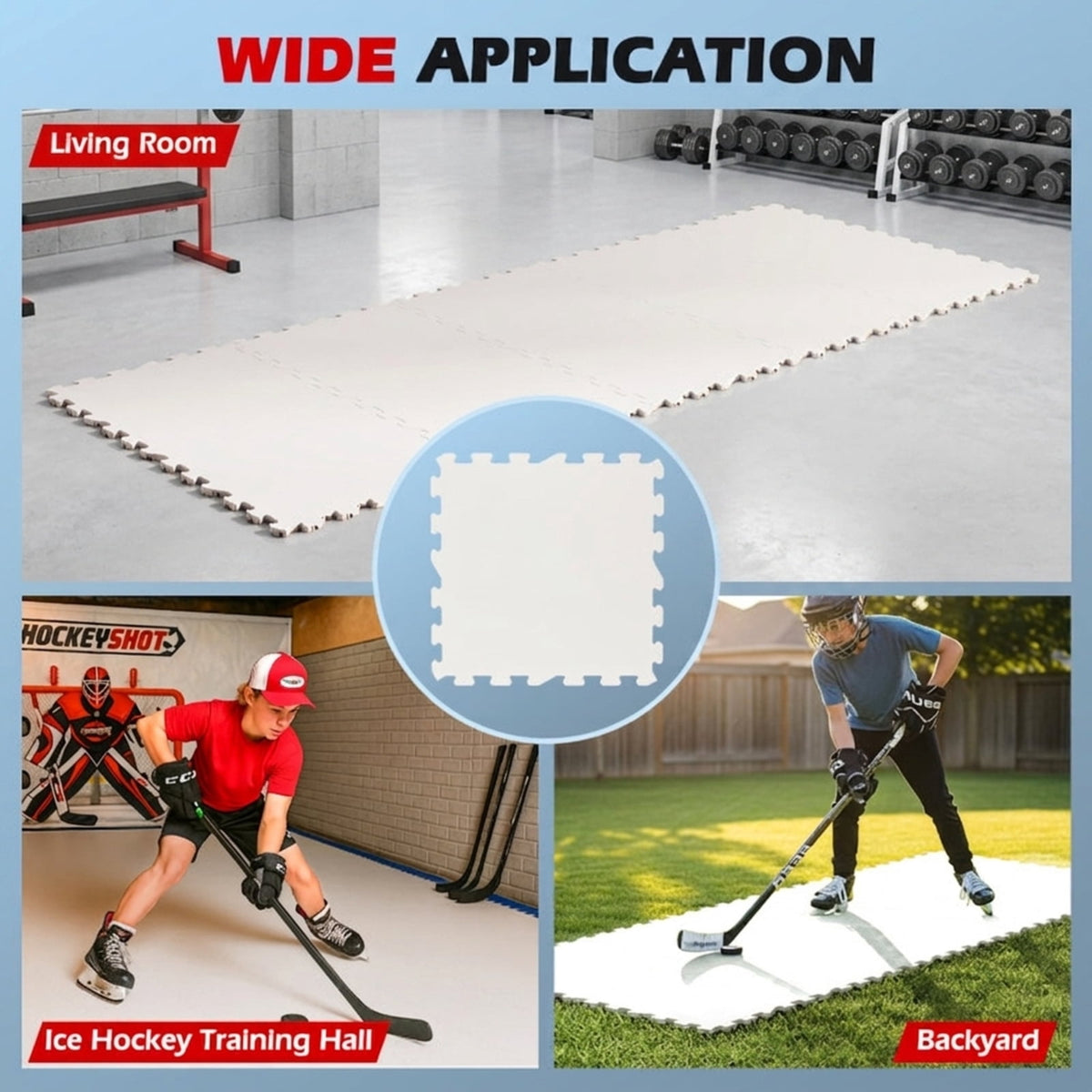 Airfind Floor Hockey Set with 10 Synthetic Ice Shooting Tiles for Dryland Training and Puck Handling in Backyards Garages and Homes, White
