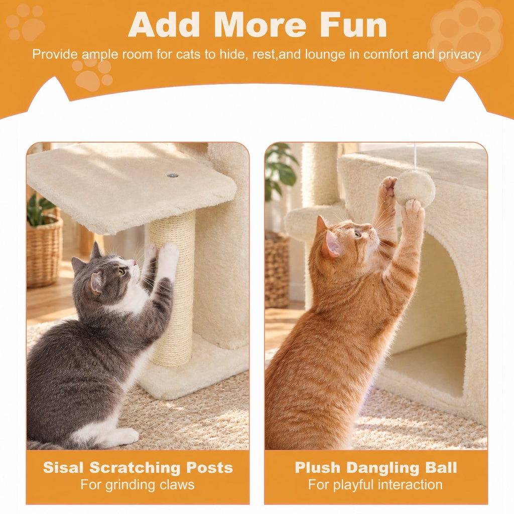 Airfind 33.5 Inch Cute Kitten Tower with 2-Tier Condo and Padded Top Perch, 22 lbs Capacity, Engineered Board Sisal Plush Fabric PP Polyester Frame