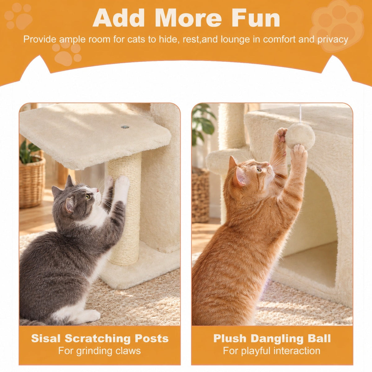 Airfind 33.5 Inch Cute Kitten Tower with 2-Tier Condo and Padded Top Perch, 22 lbs Capacity, Engineered Board Sisal Plush Fabric PP Polyester Frame