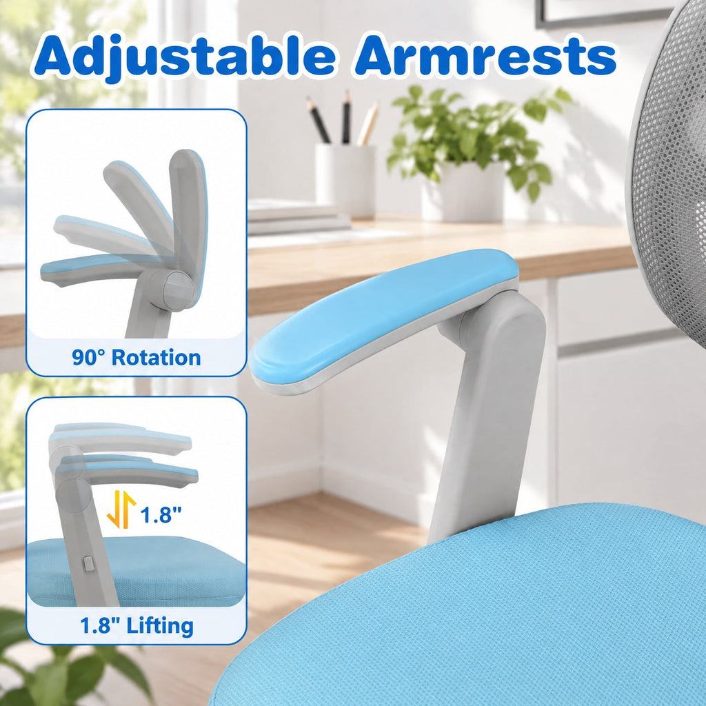 Airfind Kids Desk Chair Children Study Chair with Adjustable Height Armrest and Footrest, 330 lbs Capacity, PU Frame, Blue