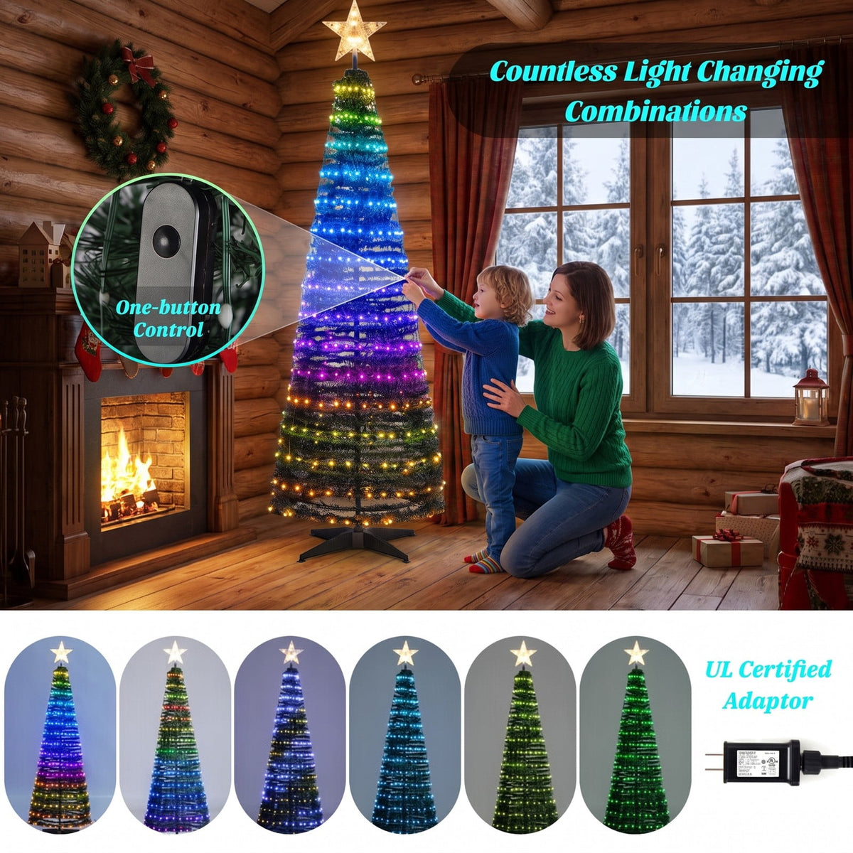 Airfind 6.2 Feet Pop-up Lighted Christmas Tree with 282 RGB LED Lights, PVC PP steel Frame, 2 x 6.2 ft Footprint, Green
