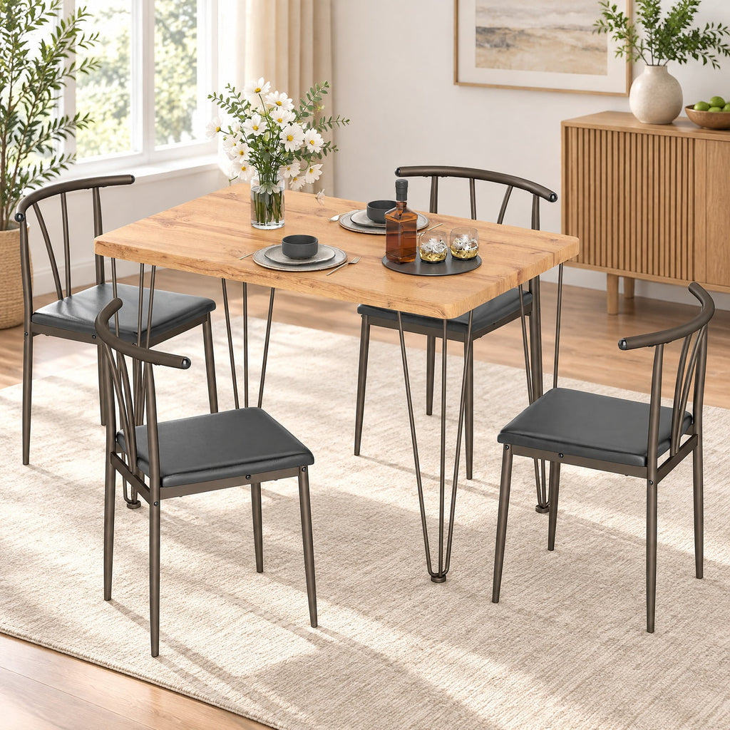 Airfind 5-Piece Space-saving Dining Table Set Industrial Rectangular Kitchen Table and 4 Armless Chairs, 220 lbs Capacity, Black