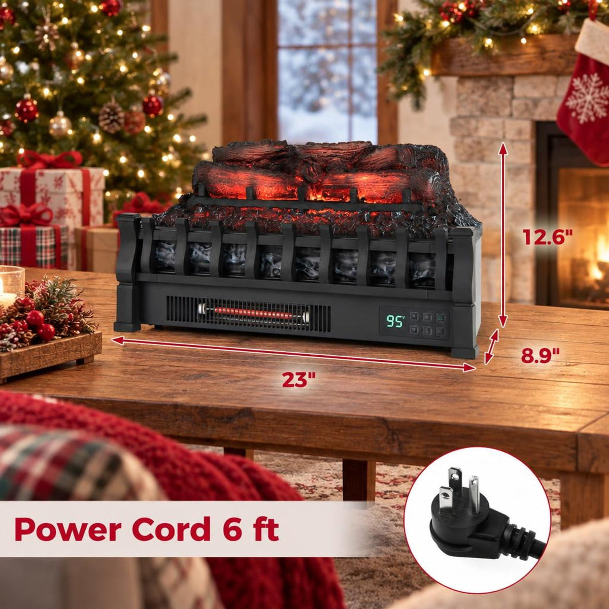 Airfind 23 Inch Infrared Quartz Electric Fireplace Pinewood Log Heater with Adjustable Flame, Metal ABS Resin Frame, Black