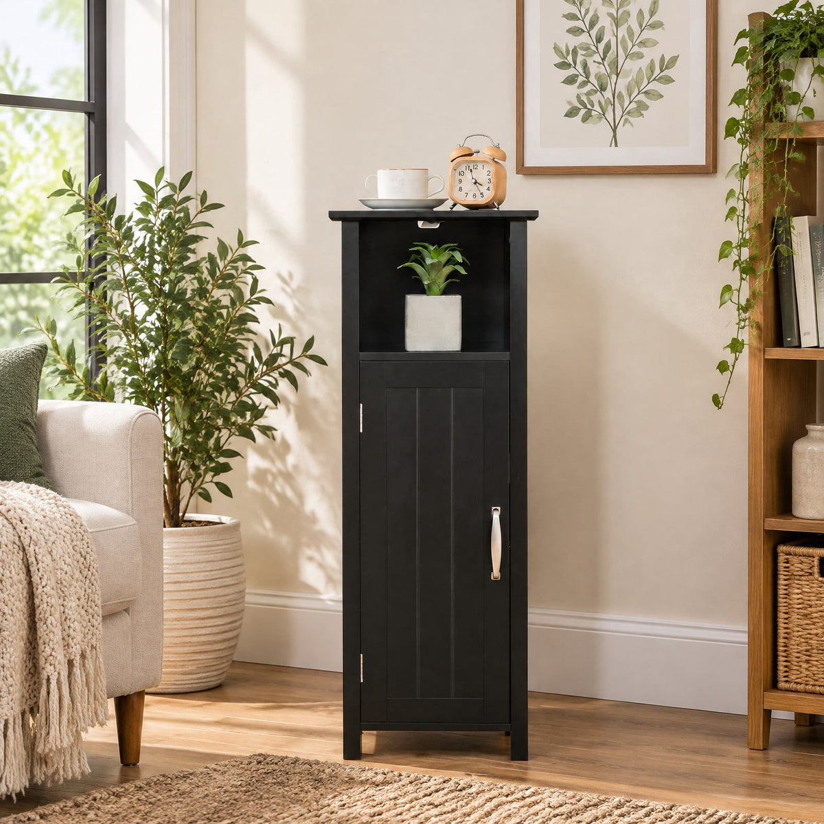 Airfind Bathroom Storage Organizer with 2-Tier Cabinet, 66 lbs Capacity, MDF Frame, 12in x 12in x 31.5in Footprint, Black