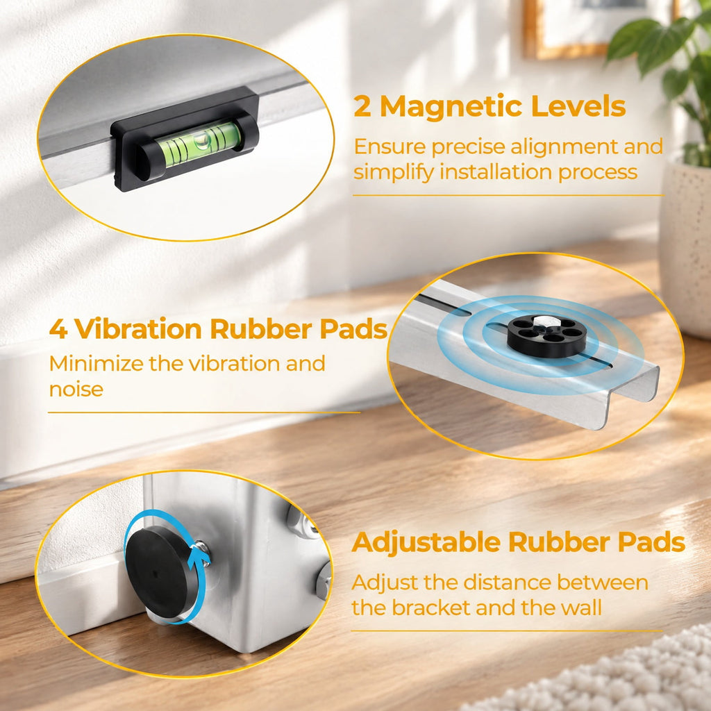 Airfind Mini Split Wall Mounting Bracket for 12000, 24000 BTU Universal Ductless AC, Adjustable rubber pads ensure a secure and level setup