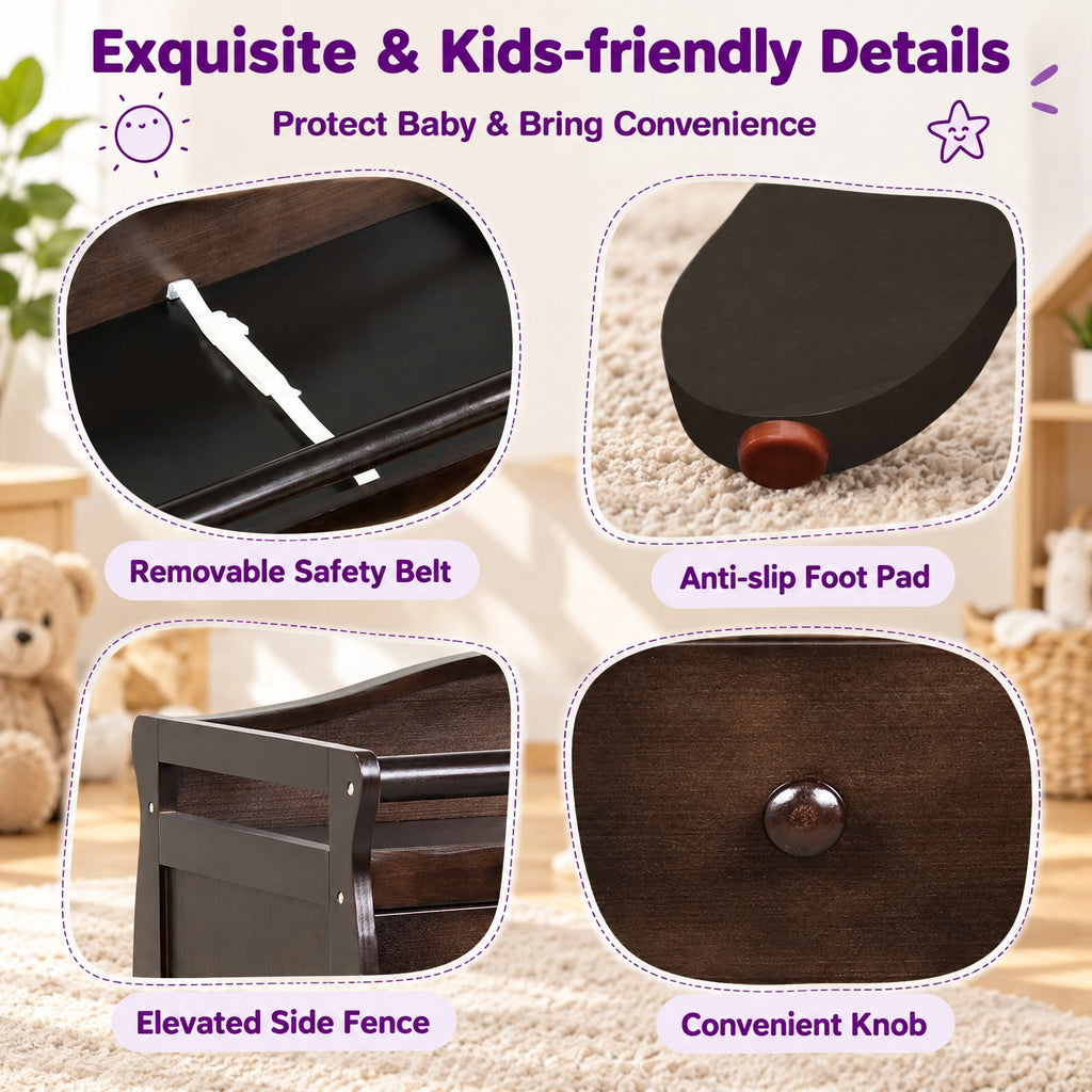 Airfind Baby Changing Table Infant Diaper with 3 Drawers and Safety Belt, Pine wood rubber wood MDF Frame, Brown