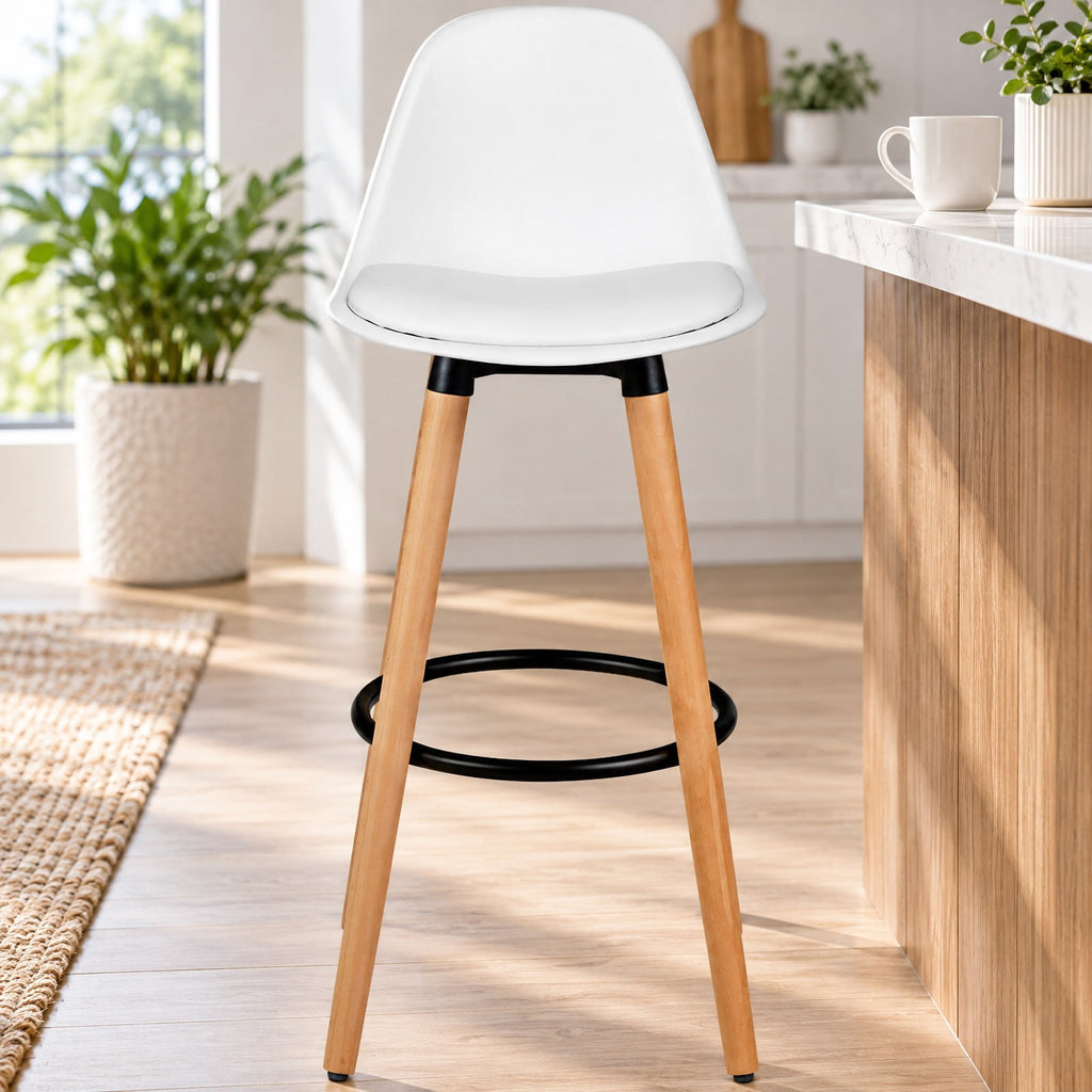 Airfind 2 Pieces Mid Century Barstool 28.5 Inches Dining Pub Chair, 250 lbs Capacity, Metal beech wood PU PP Frame, White