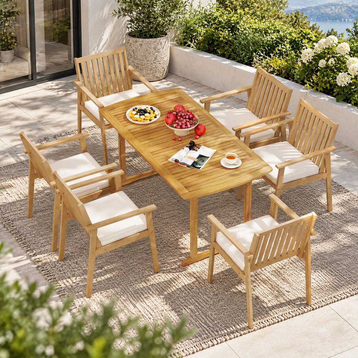 Airfind 2 Pieces Patio Dining Chairs Outdoor Acacia Wood Chairs with Removable Padded Cushion, Acacia Wood Sponge Non-woven Fabric Frame, Wood