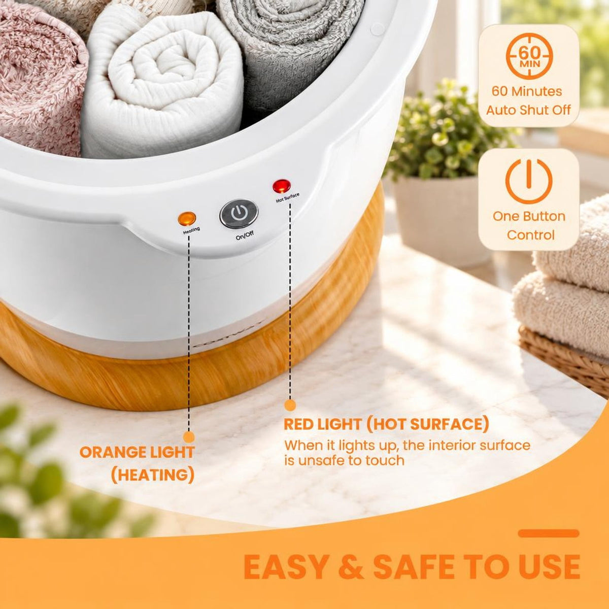 Airfind Bathroom Towel Warmer Bucket with Fragrance Holder and Auto Shut, Plastic Frame, 14 x 13 x 18.5 Footprint, White