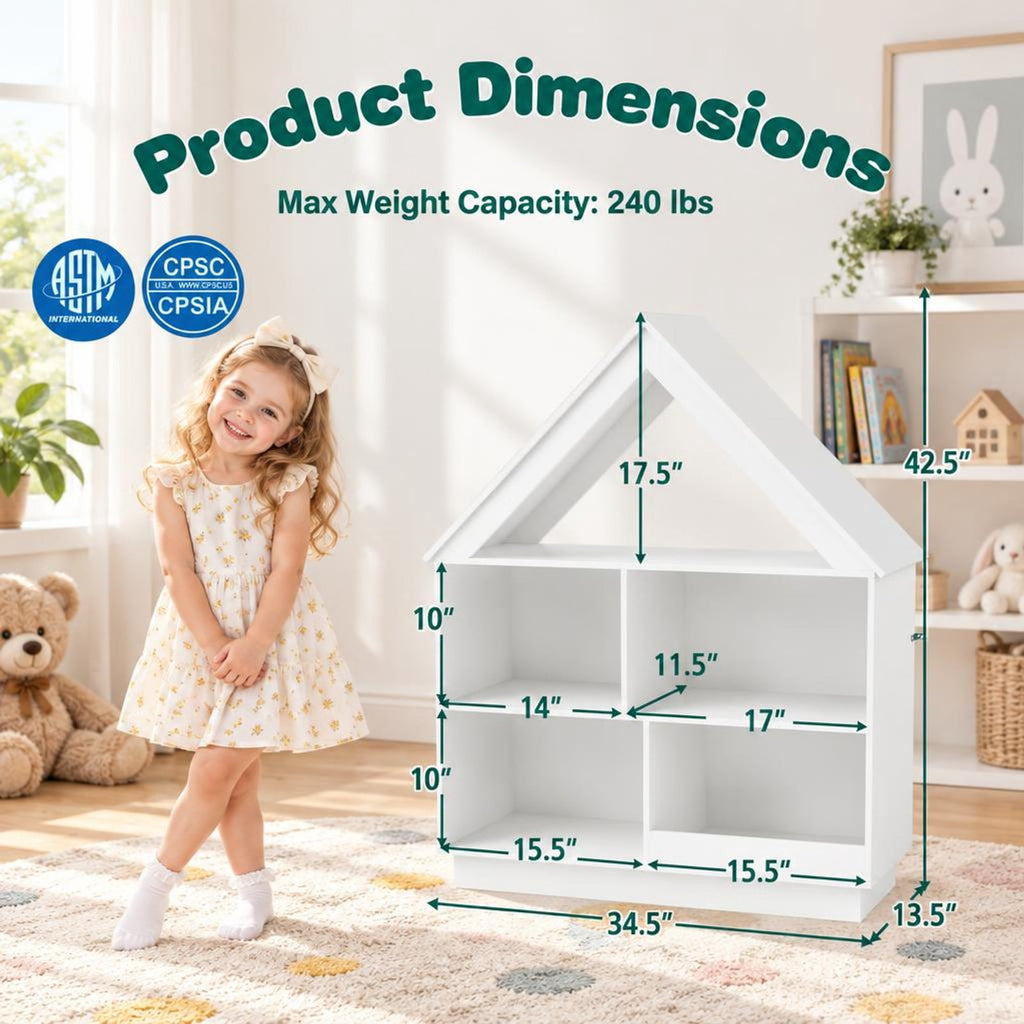 Airfind 3-Tier House-Shaped Toy Storage Organizer with Open Shelves, 240 lbs Capacity, MDF Engineered Wood Frame, 34.5 x 13.5 x 42.5 Footprint