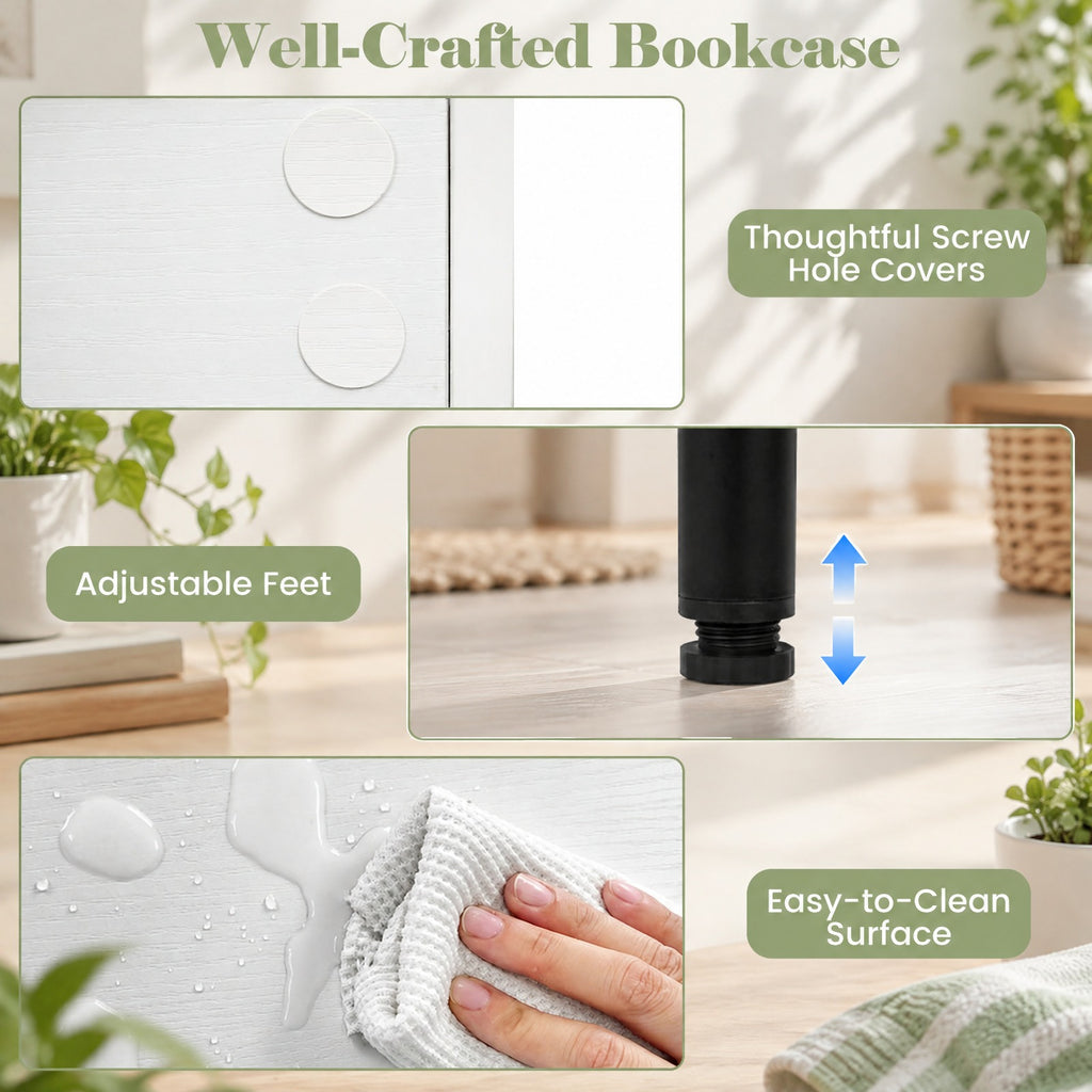 Airfind 4-Tier Open Modern Bookcase with 2 Anti-Tipping Kits, 55 lbs Capacity, Engineered Wood Metal Frame, 36 Inch x 13.5 Inch x 47 Inch Footprint, White