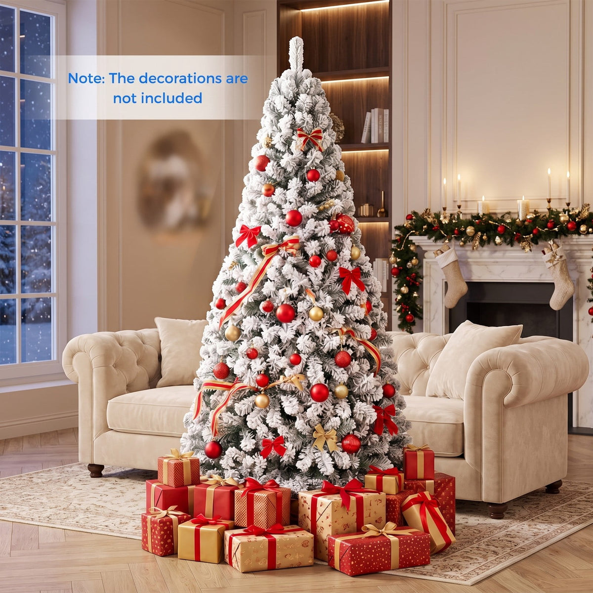 Airfind Artificial Snow-Flocked Christmas Tree with Branch Tips, PVC Metal Frame, 3 x 6 ft Tree Height 6 ft Tree Width 3 ft Footprint, Green