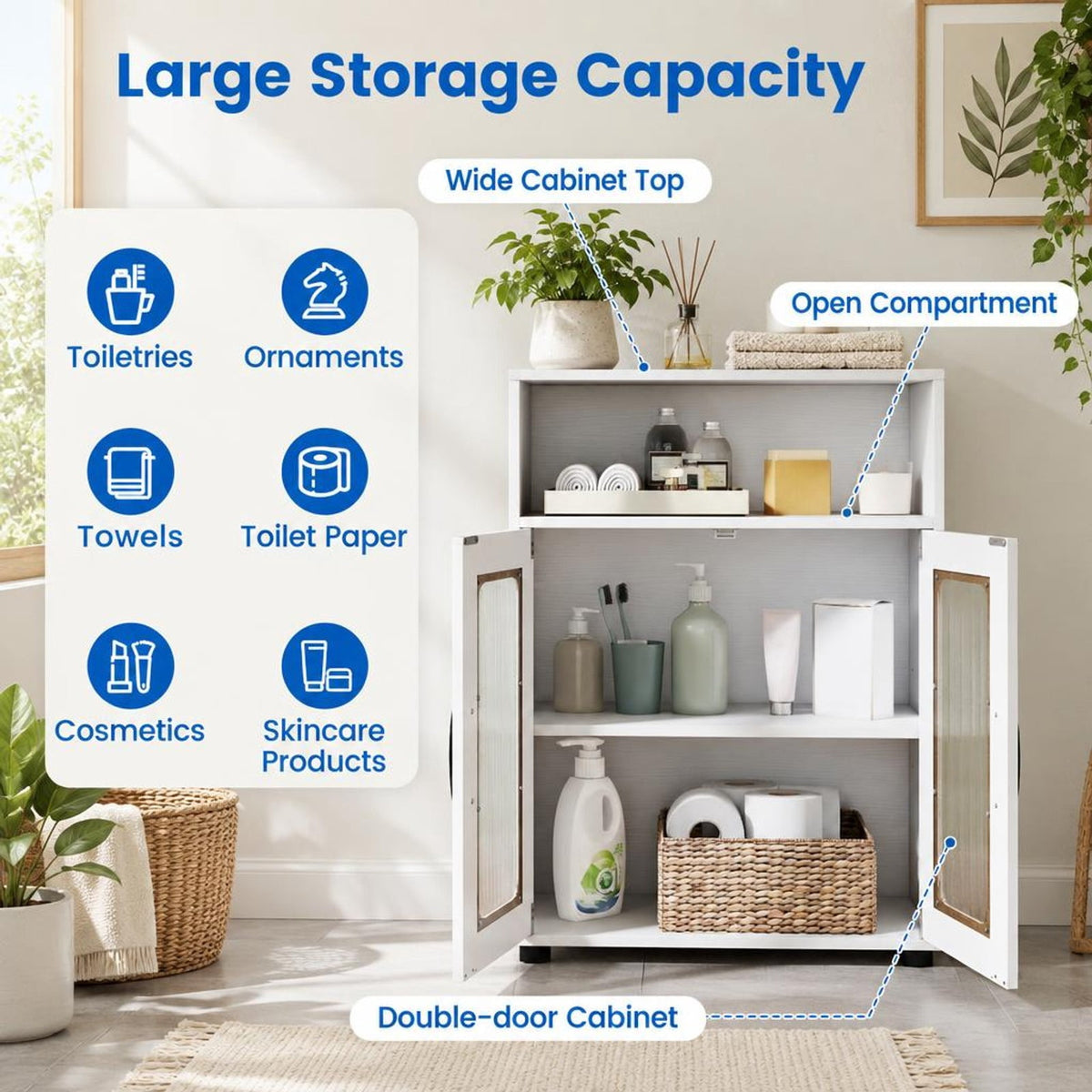 Airfind Bathroom Cabinet Freestanding Cabinet featuring 2 Doors and 3-Level Adjustable Shelf, 155 lbs Capacity, Engineered Wood Frame, White