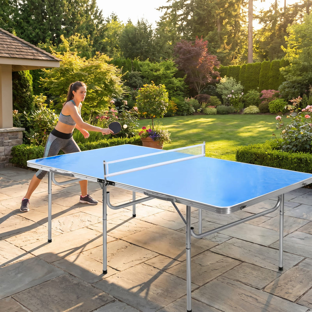 Airfind 60 Inch Portable Folding Table Tennis Table with Net Paddles and Balls for Indoor Family Game Room Ping Pong Fun, Blue
