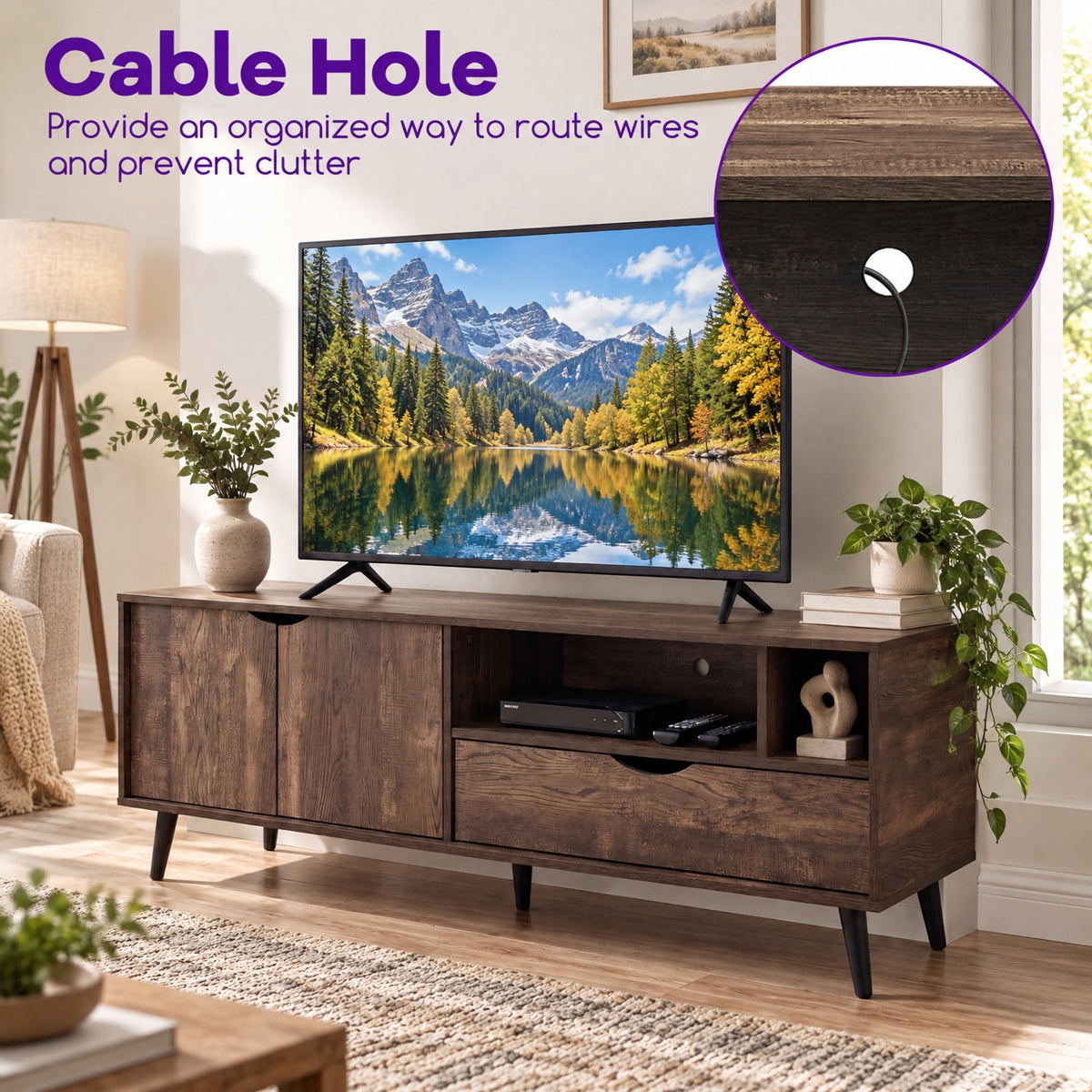 Airfind TV Stand for TVs up to 65 Inches Rustic Entertainment Center, 285 lbs Capacity, Engineered Wood MDF Plastic Frame, Brown