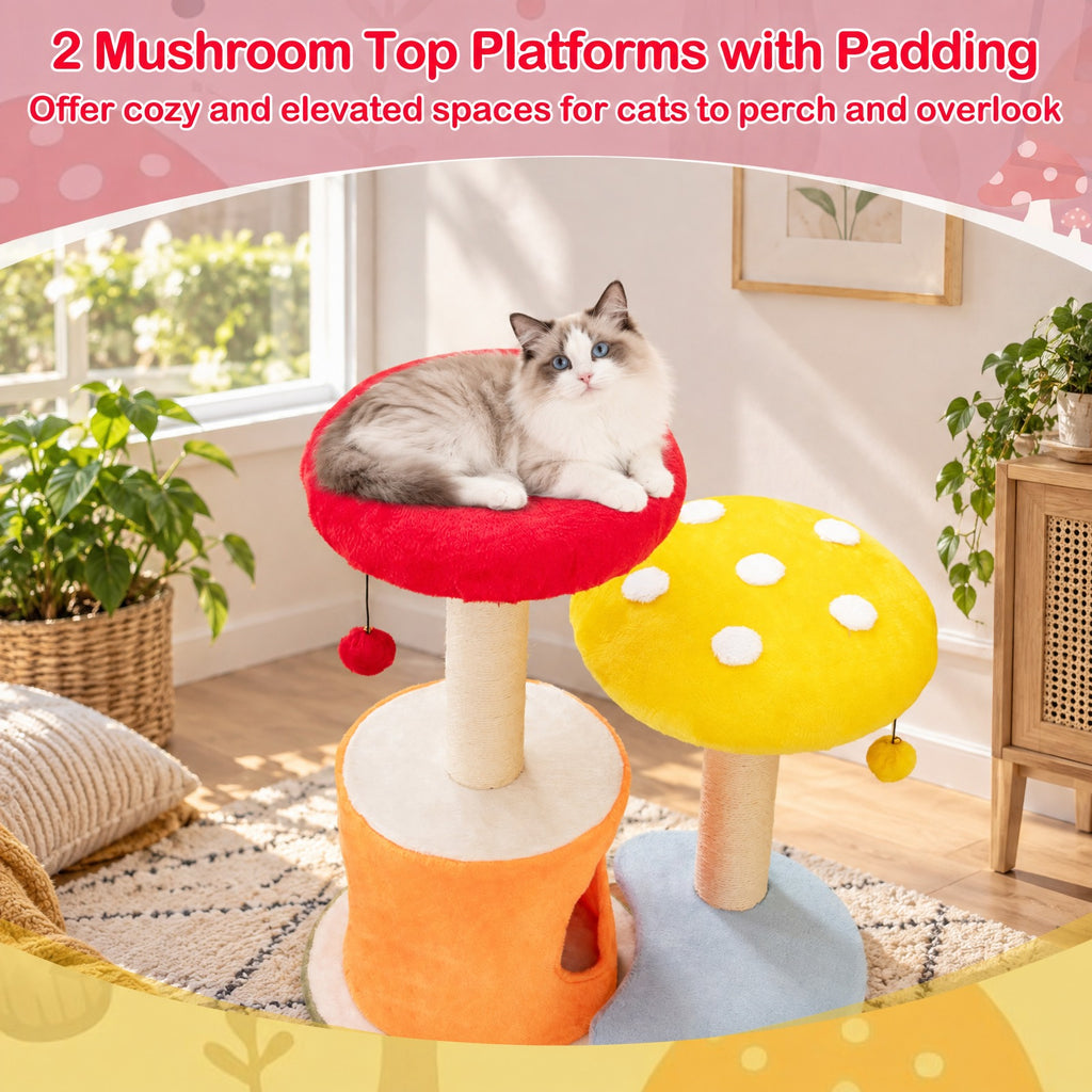Airfind 43 Inch Tall Cat, Tree Cute with 2 Condos and Padded Platforms, 22 lbs Capacity, Engineered Board Plush Fabric Sisal Frame, Colorful
