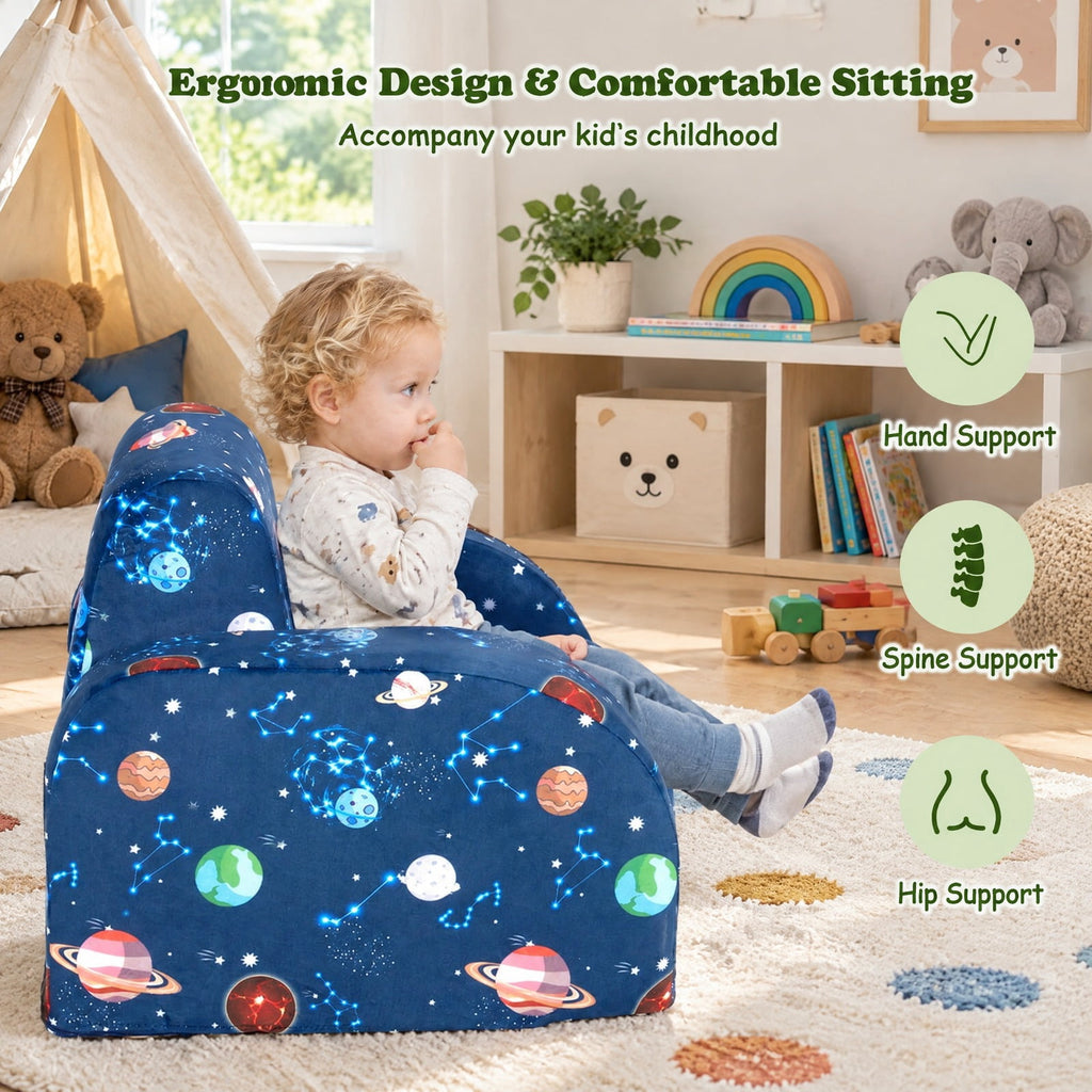 Airfind 3-in-1 Convertible Kid Sofa Bed Flip-Out Chair Lounger for Toddler, 66 lbs Capacity, Velvet fabric sponge Fully expanded Frame, Blue