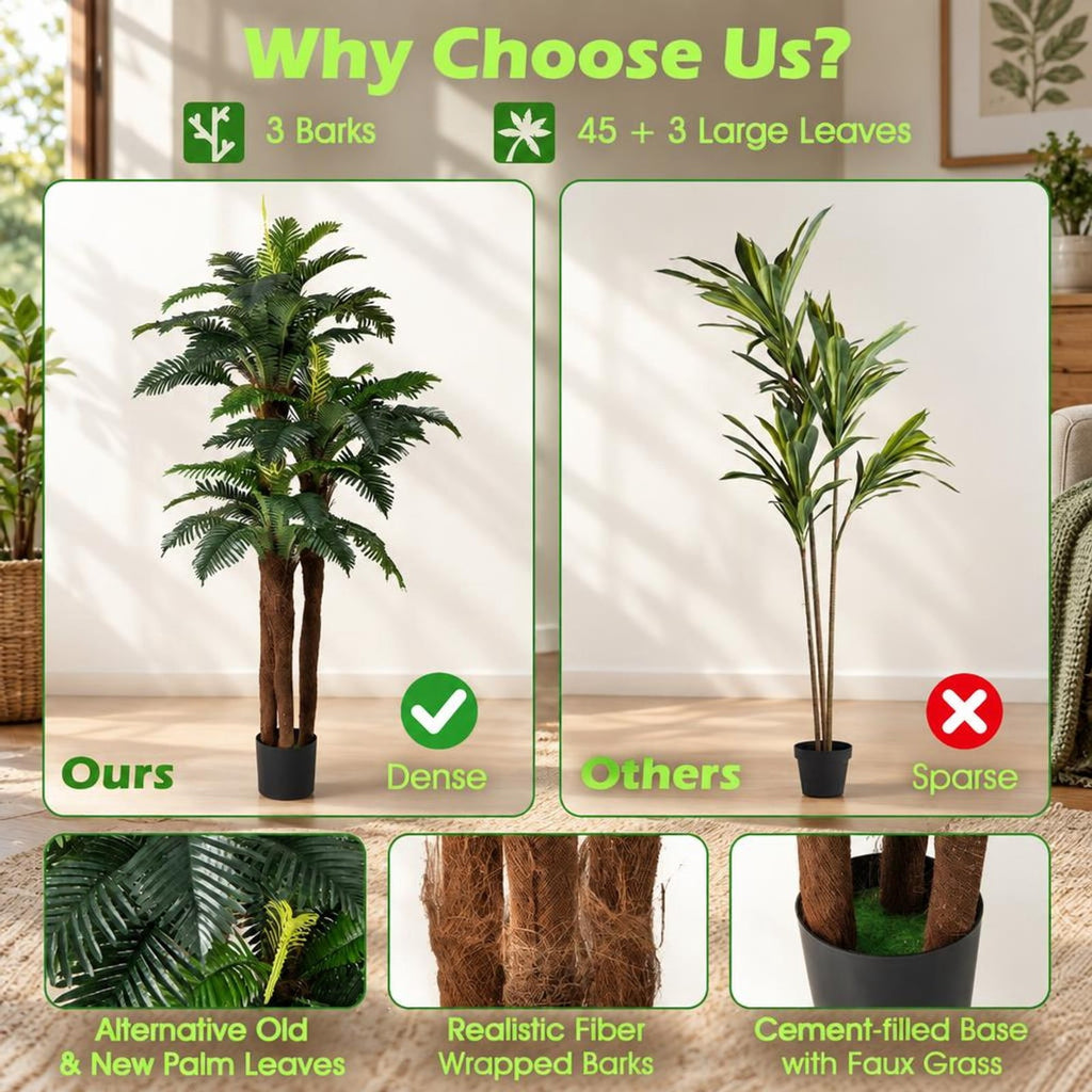 Airfind 2 Pack Artificial Palm Tree 6.3 ft Tall with Adjustable Leaves, PEVA Frame, Green + Black, Gets rid of watering or trimming