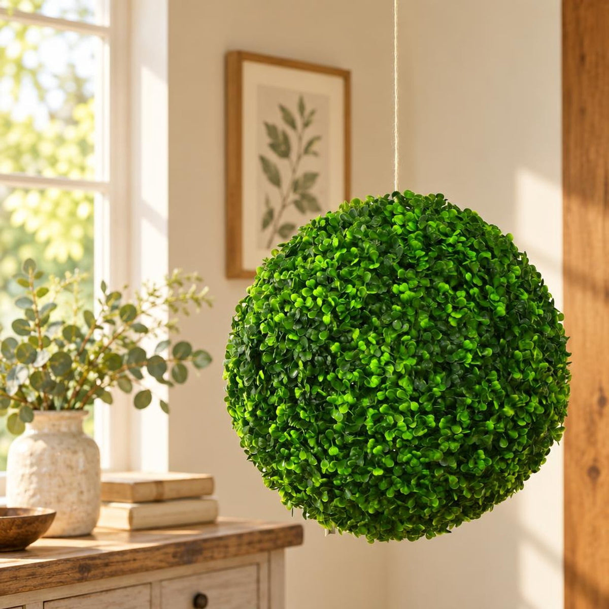 Airfind 2 Pieces 15.7 Inch Artificial Boxwood Topiary Ball Tree Set, PE Frame, 19 Inch x 19 Inch x 19 Inch Footprint, Green