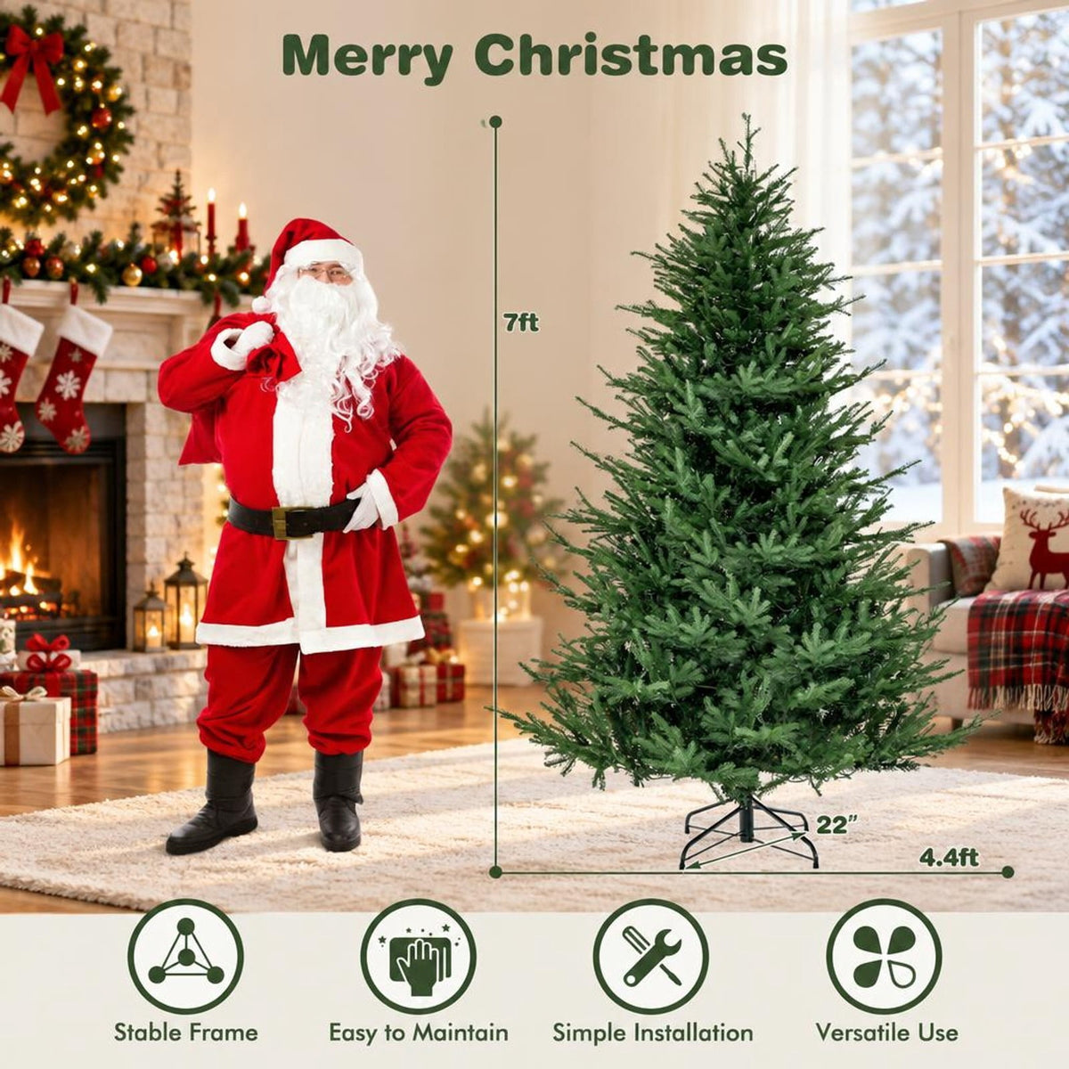 Airfind Pre-lit Christmas Tree with 280 Warm White LED Lights and 8 Lighting Modes-7 ft, White, the 3-section design easy to install and store