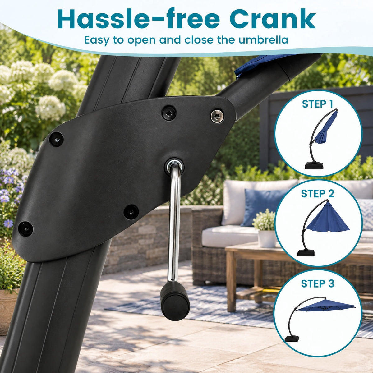 Airfind 11 FT Cantilever Patio Umbrella with Base with 360° Rotation and Tilt Adjustment, Polyester Fabric Aluminum Metal Frame, Navy