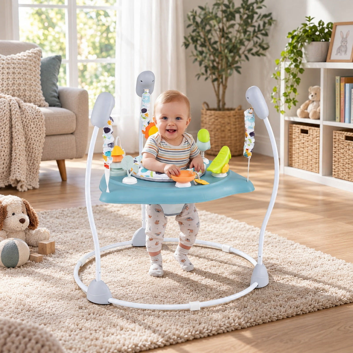 Airfind Child Jump and Play Activity Center with Rotatable Seat and Interactive Toys, 26.5 Lbs Capacity, Pp, for 7-15 Months Old, Blue