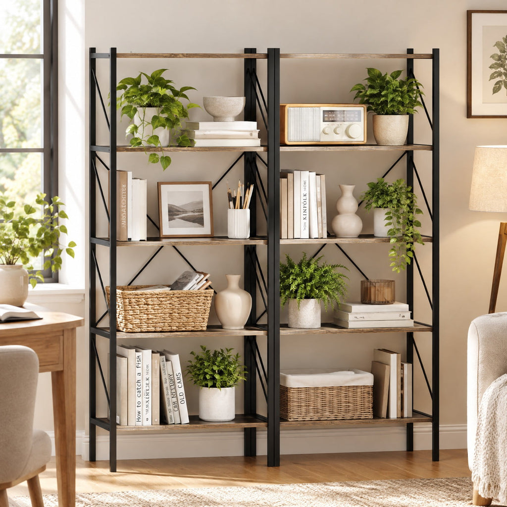 Airfind 5-Tier Bookshelf with Open Shelves and Heavy Duty Metal Frame, 220 lbs Capacity, Metal Engineered Wood Frame, Gray