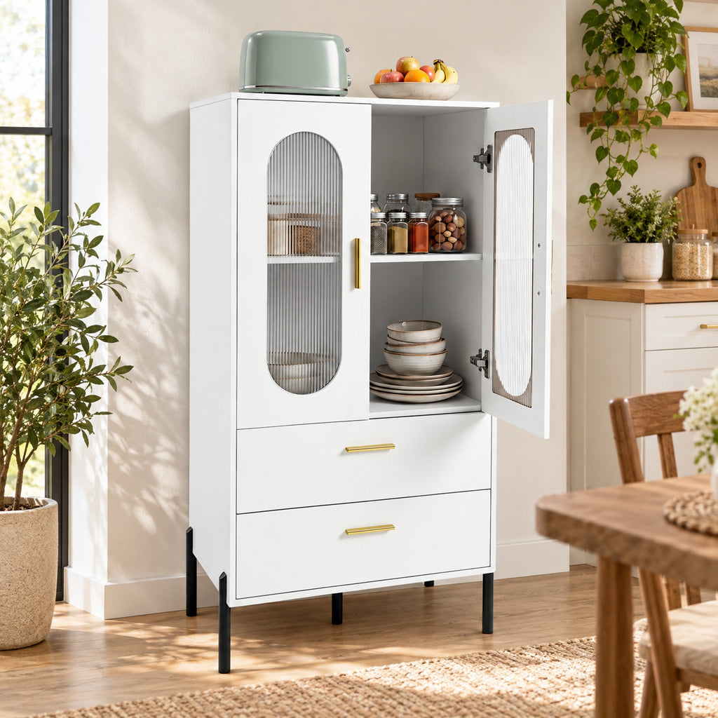 Airfind Modern Sideboard Buffet Cabinet with Fluted Doors, 23.5 x 16 x 47Inner Footprint, White, Dimensions 23.5 x 16 x 47Inner