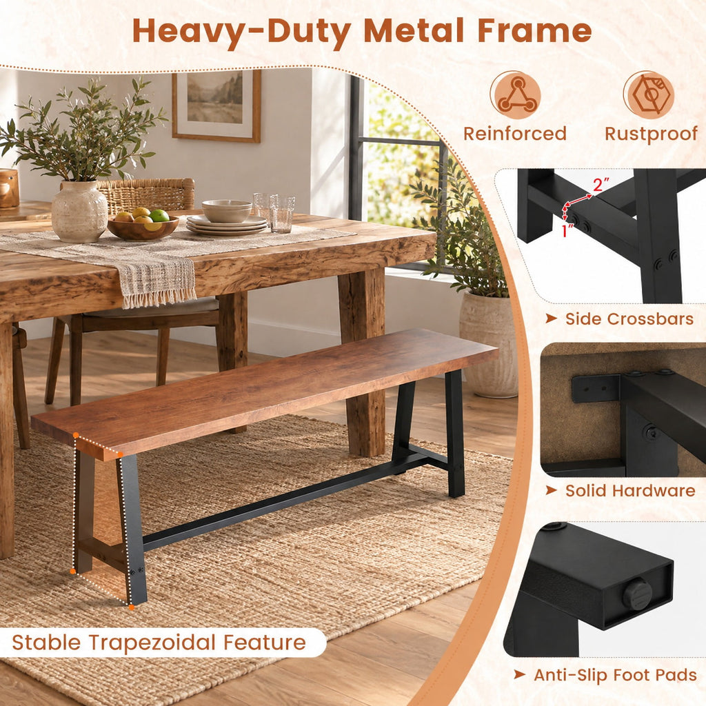 Airfind 60 Inch Dining Bench 3 Person Entryway Shoe Bench with Metal Frame-60 inches, 440 lbs Capacity, MDF Metal Frame, Walnut