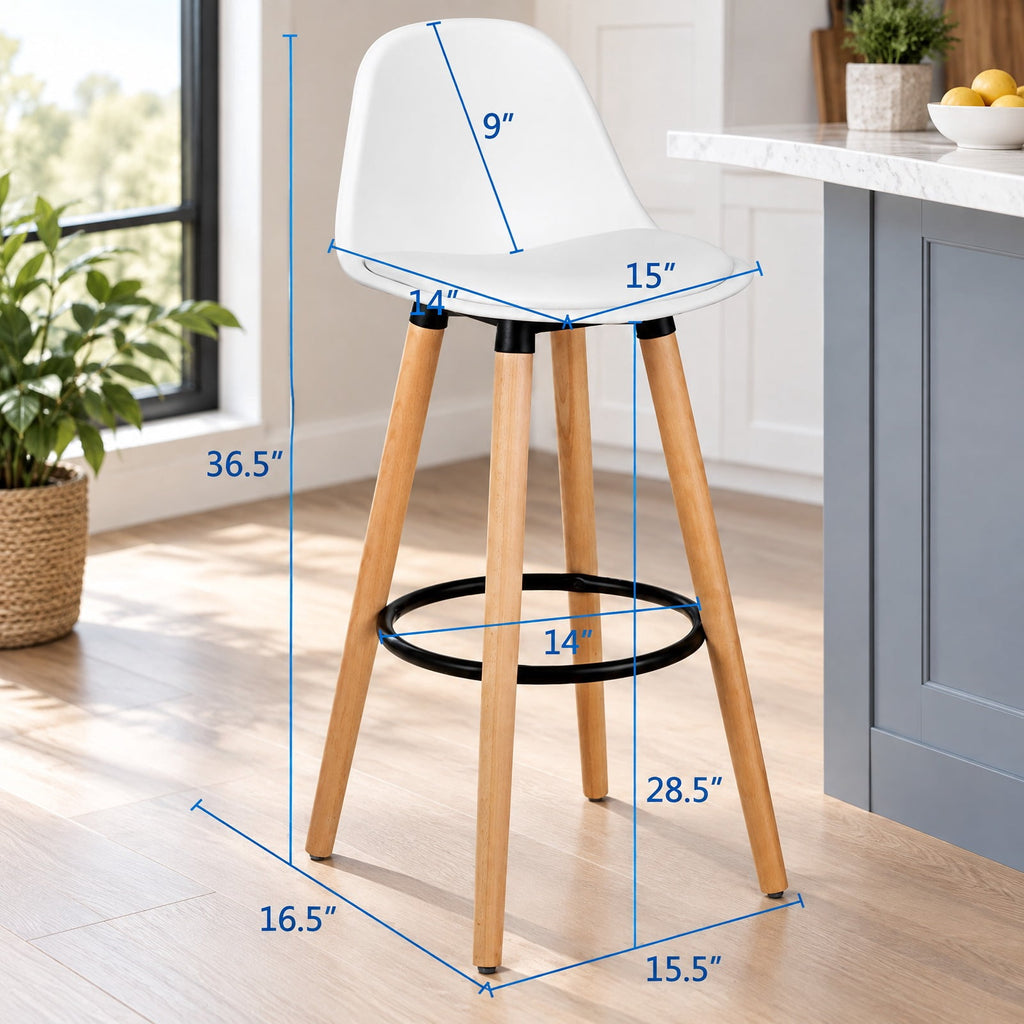 Airfind 2 Pieces Mid Century Barstool 28.5 Inches Dining Pub Chair, 250 lbs Capacity, Metal beech wood PU PP Frame, White