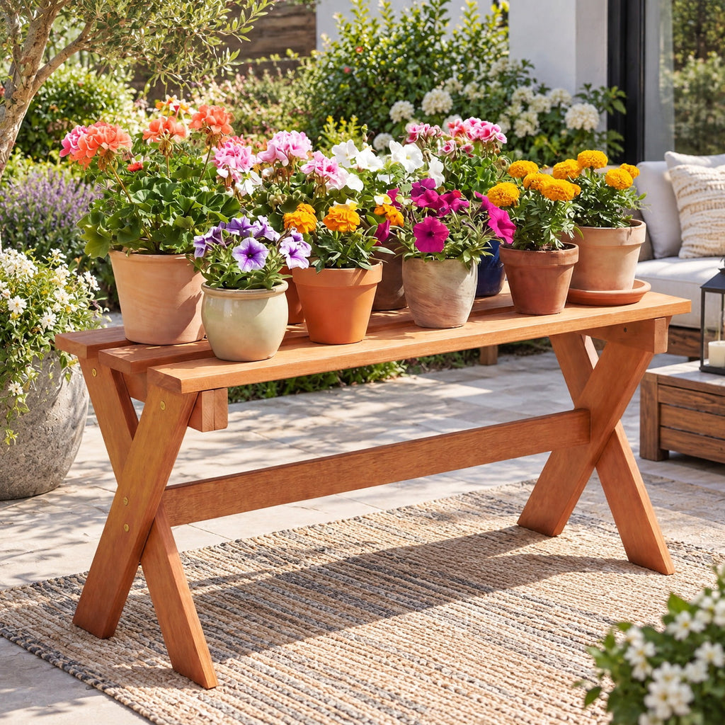 Airfind 36 Outdoor Solid Wood Bench Set of 2 Backless Patio Dining Bench with Teak Oil Finish, 660 lbs Capacity, Hardwood Frame, Wood