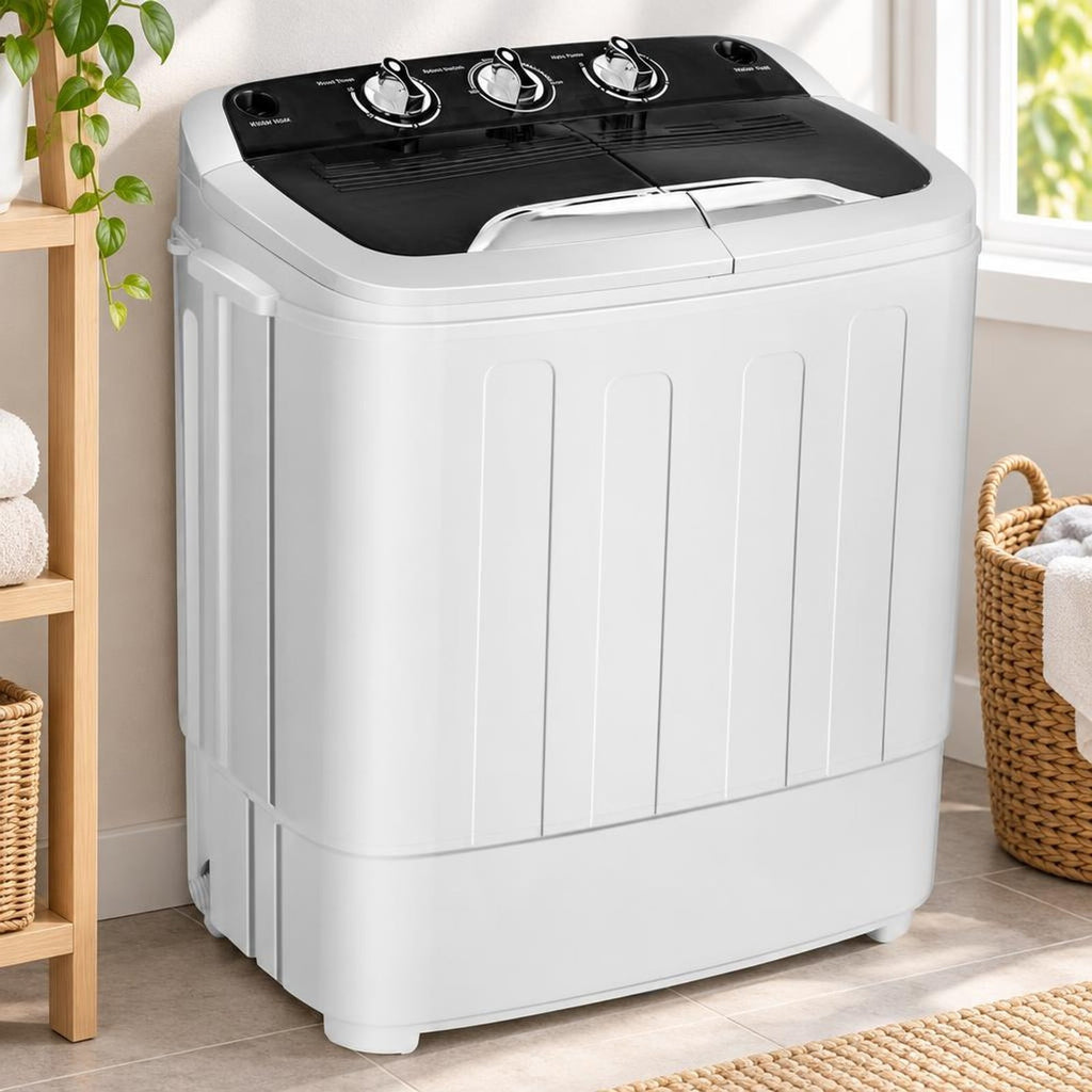 Airfind 8 Lbs Compact Mini Twin Tub Washing Spiner Machine for Home and Apartment, 23 x 14 x 27 Footprint, Gray