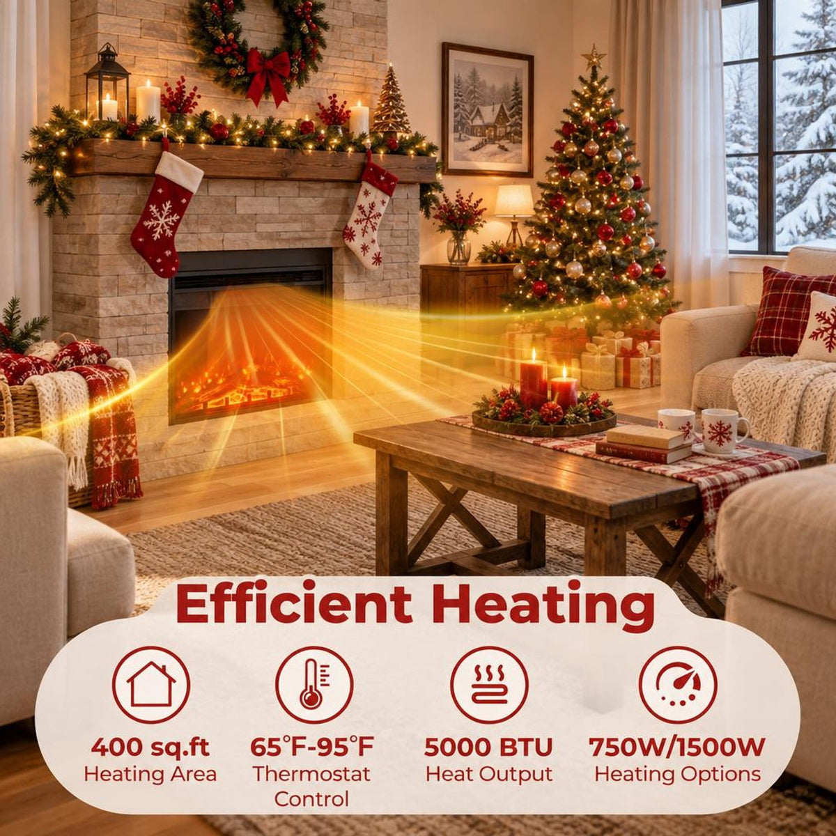 Airfind 23 Inch Electric Fireplace Insert Fireplace Heater with Adjustable Flame Color, Metal Tempered Glass Frame, Black