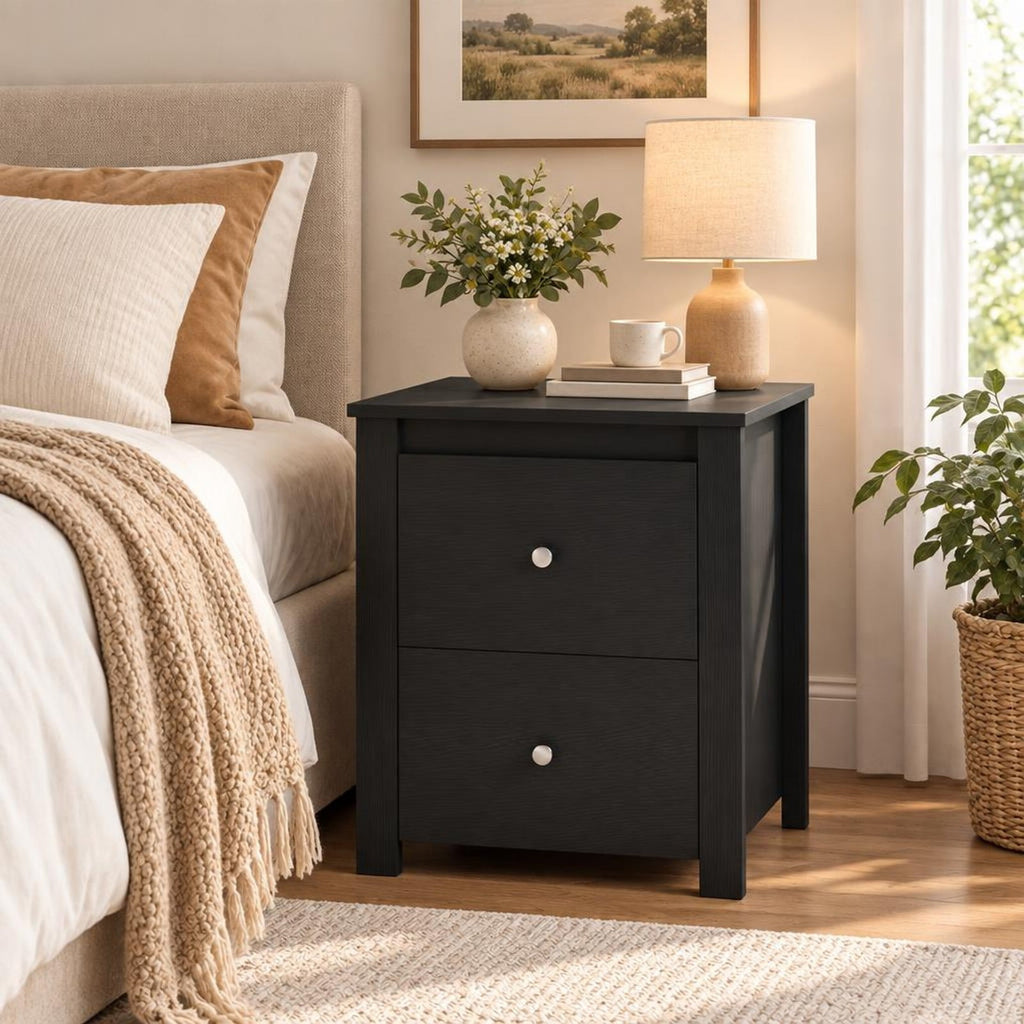 Airfind Nightstand with 2 Drawers Storage for Bedroom Living Room Small Spaces, 66 lbs Capacity, Engineered Wood Metal Frame, Black