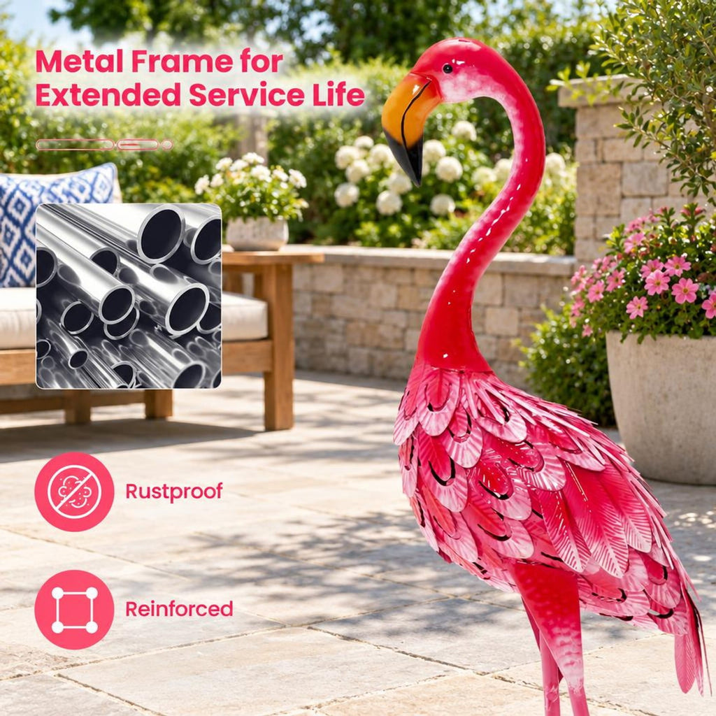 Airfind 2-Piece Flamingo Garden Statue Set, Metal Frame, 7.9 x 10.6 x 35 Footprint, 2 standing lawn sculptures in total