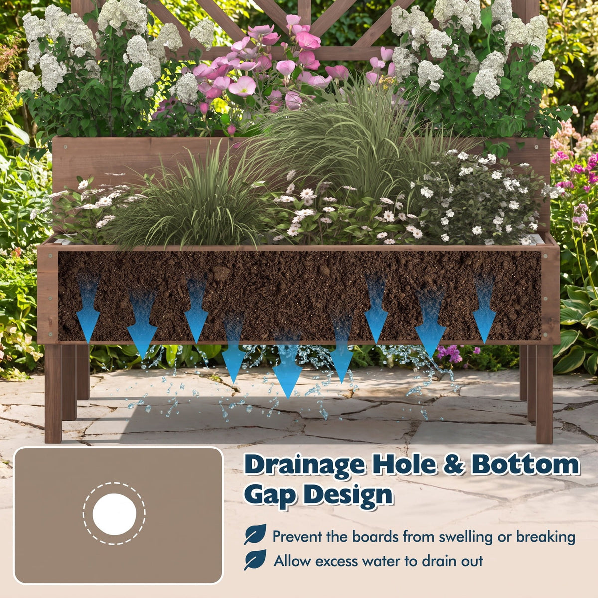 Airfind 2-Tier Raised Garden Bed with Trellis, Fir wood Frame, 43 x 24.5 x 53 (L x W x H) Interior Footprint, Brown