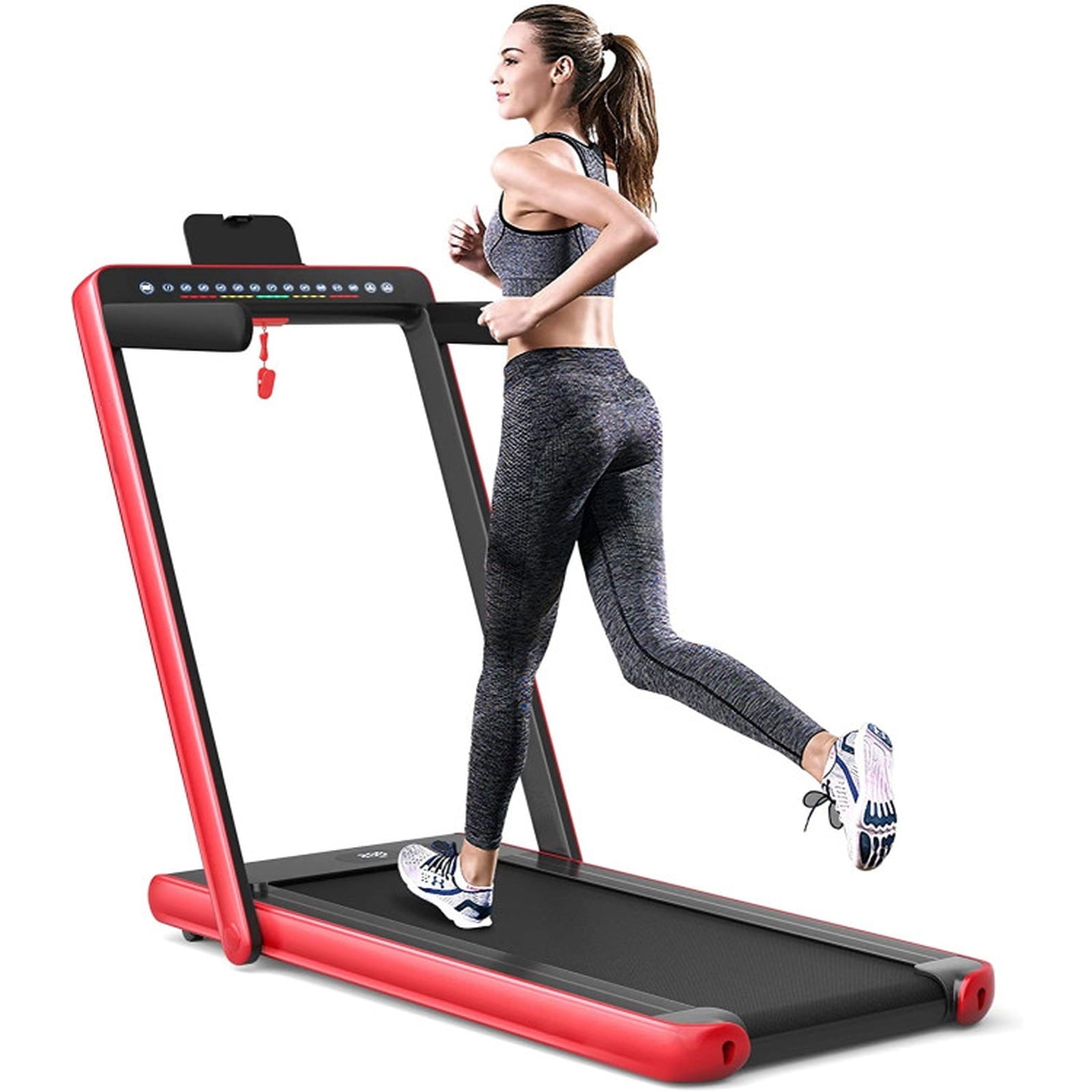 Airfind 2-in-1 Walk-to-Run Folding Treadmill Audio Console, Red