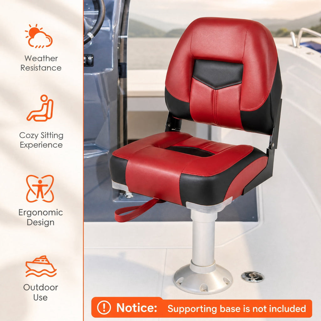 Airfind Set of 2 Folding Low Back Fishing Boat Seats with Stainless Steel Screws and Ergonomic Backrest for Pontoons and Cabin Seating, Red